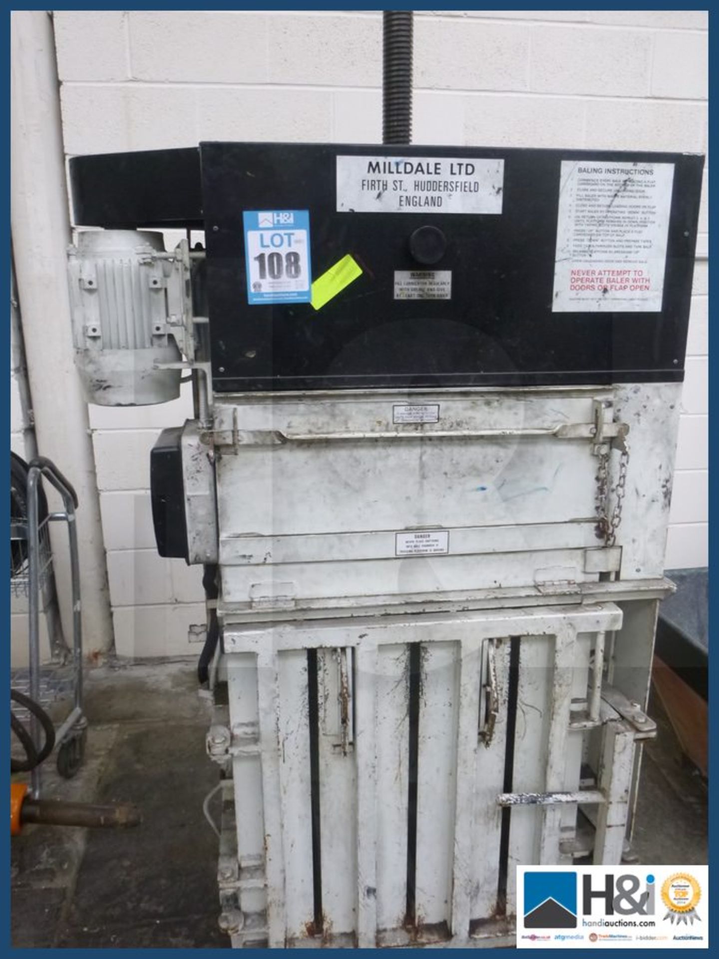 Milldale three phase half size bailing machine advised in working condition. Appraisal: Used,