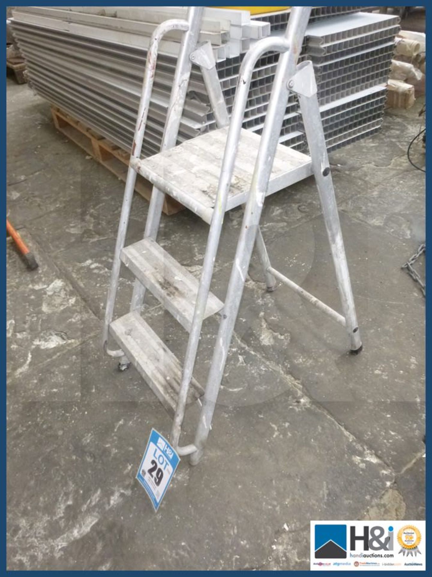 Small three rung aluminium step ladders . Appraisal: Used, good. Viewing essential Serial No: NA - Image 2 of 2