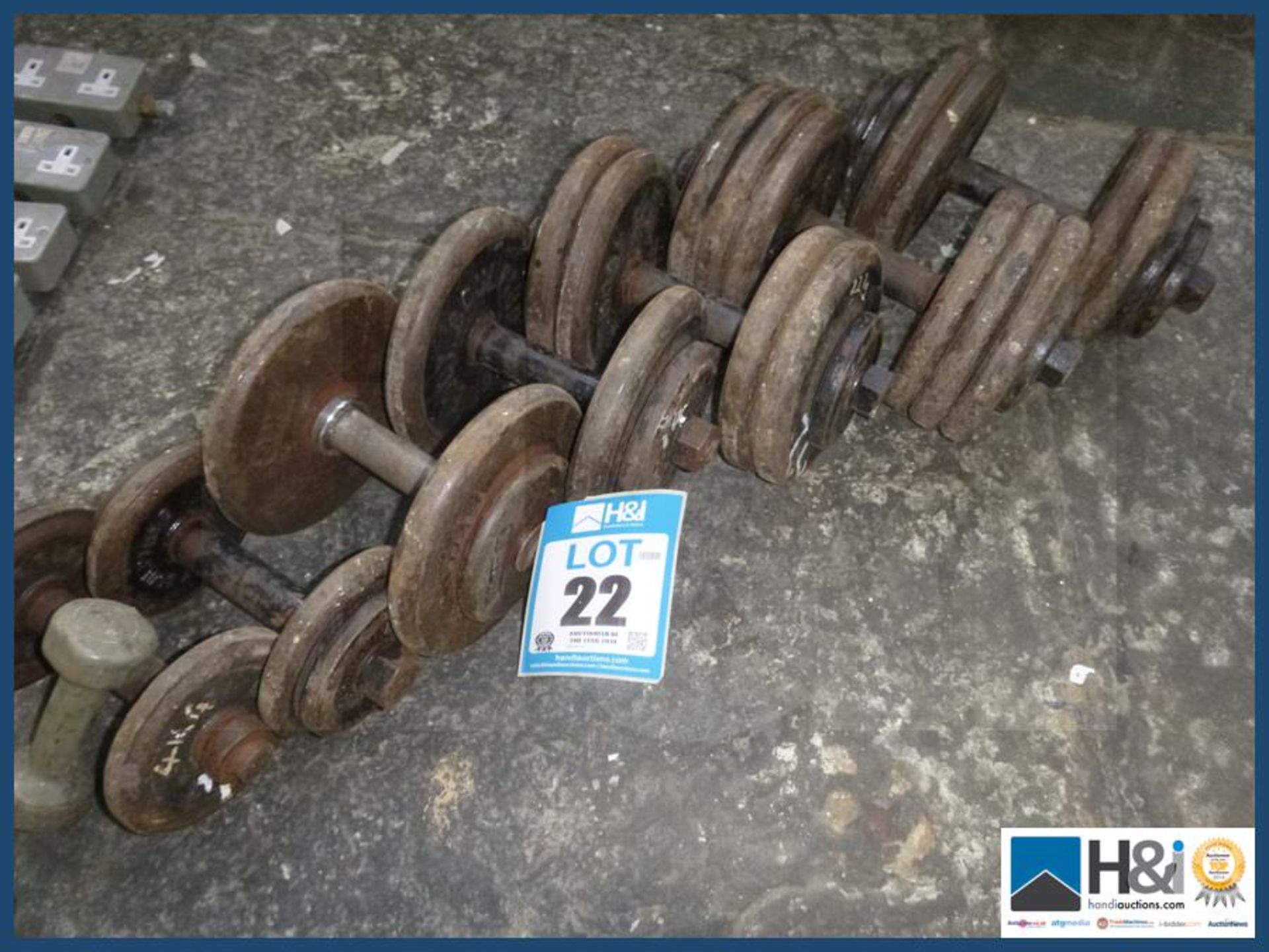 Set of work out weights . Appraisal: Used, good. Viewing essential Serial No: NA Location, Contact &