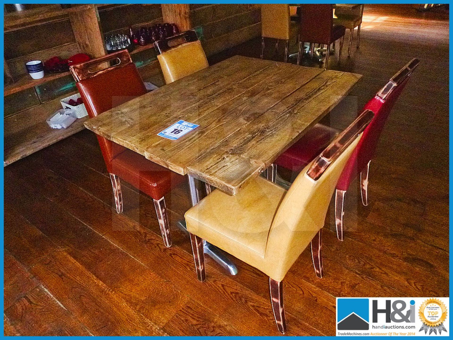 4ft Rustic dining table with metal legs compete with four chairs - Image 2 of 4