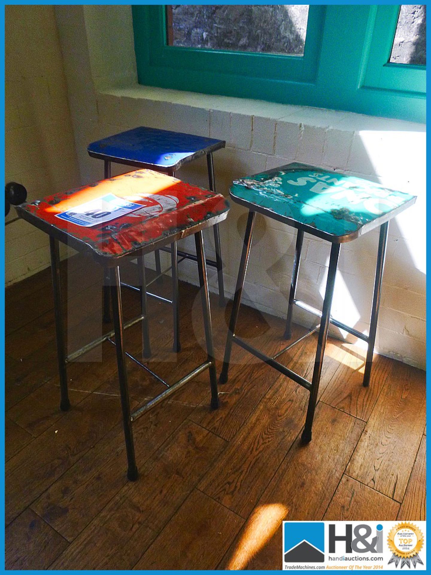 3 off vintage style metal high stools - Image 3 of 4