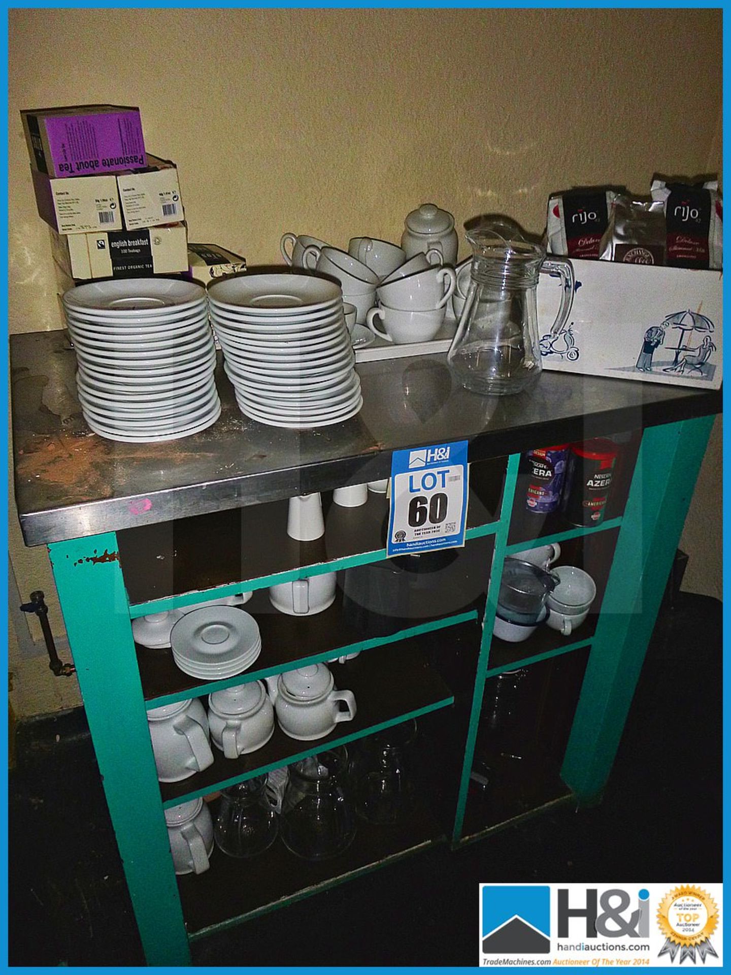 Excellent mixed lot of contents of small behind-bar storage including tea cups, saucers, milk jugs,