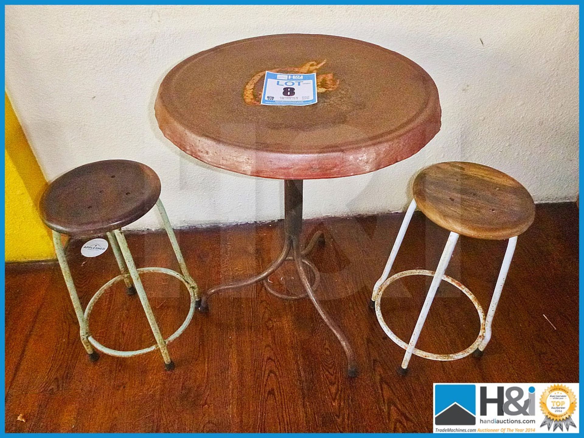 Vintage effect Cola bistro table with 2 stools