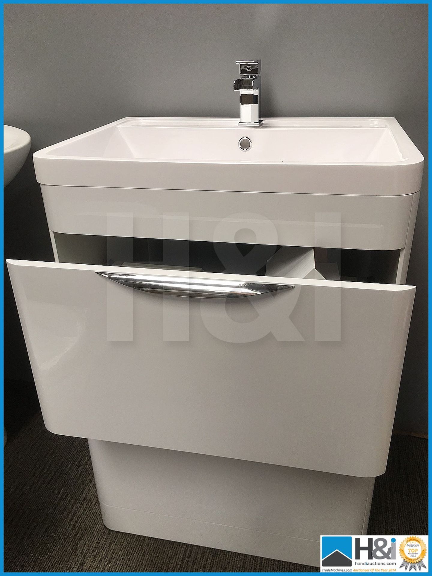 Designer Ultra Parade PMP193 two drawer floor standing high gloss vanity unit. 600x450. Polymarble c - Image 5 of 5