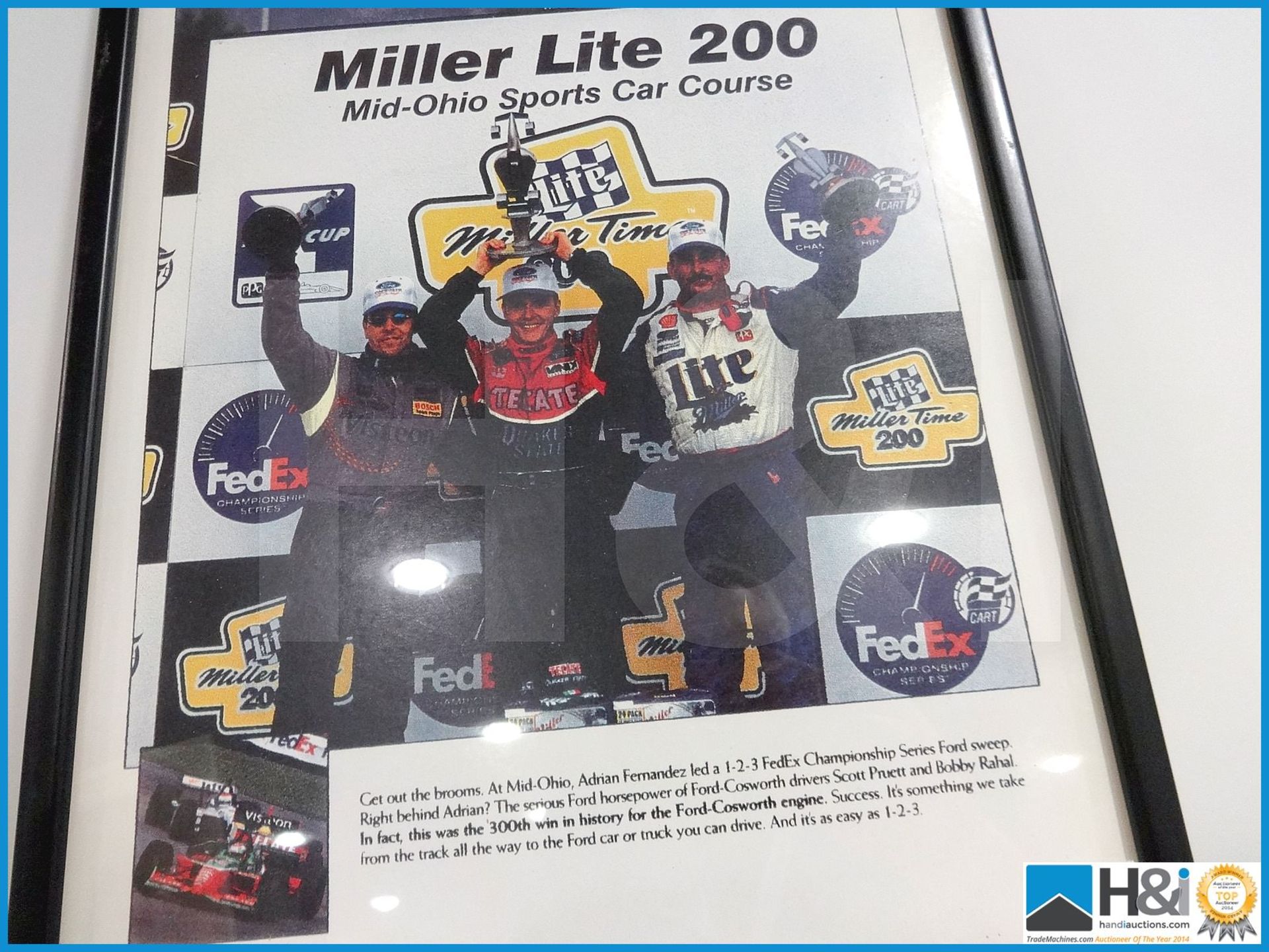 Framed Ford promo artwork for Miller Lite 200. Ex Cosworth works. MC: N/A CILN: N/A - Image 3 of 3