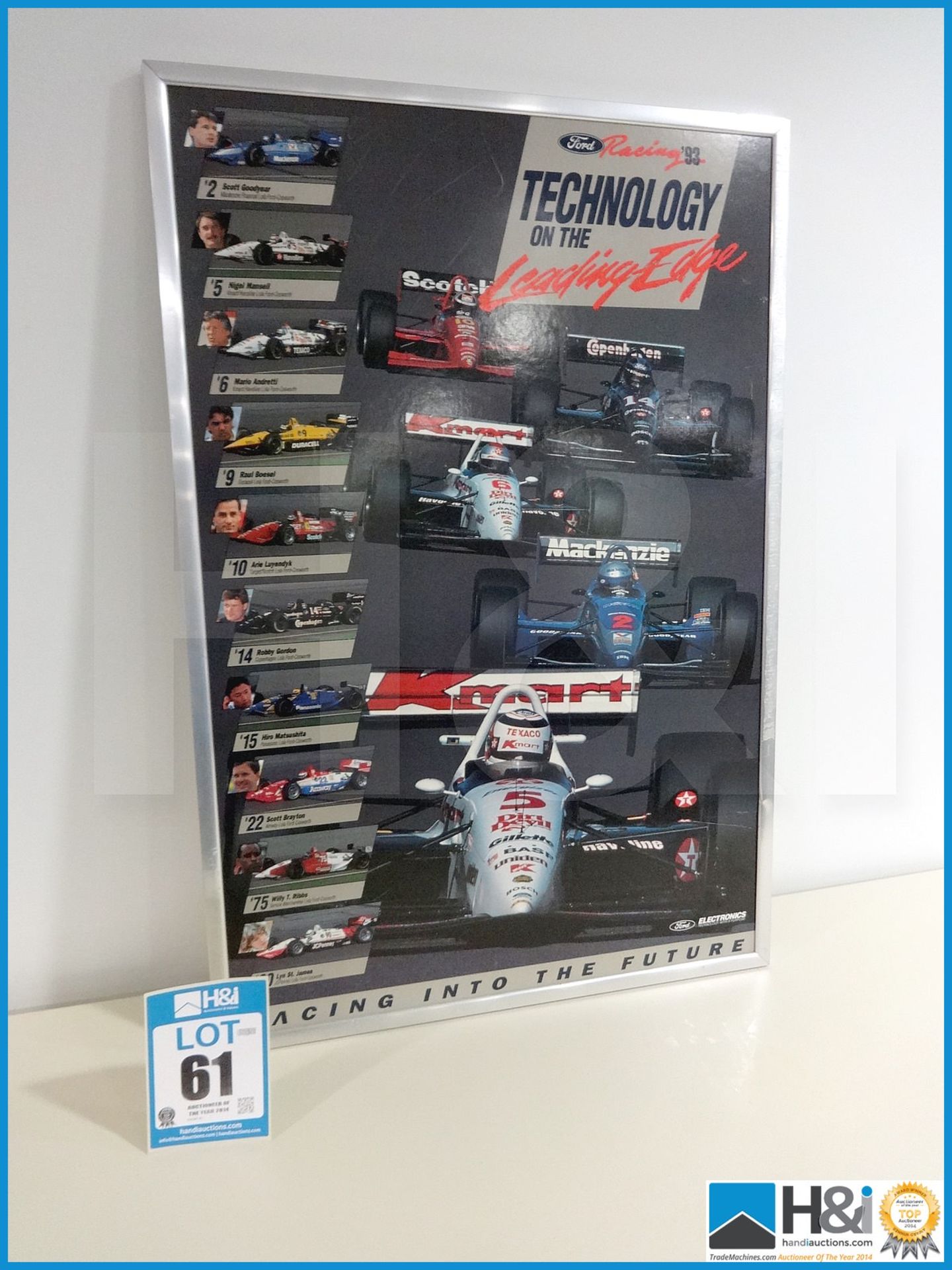 Framed Ford 'Racing Into The Future - technology on the Cutting Edge' 1993 year. Features Andretti,