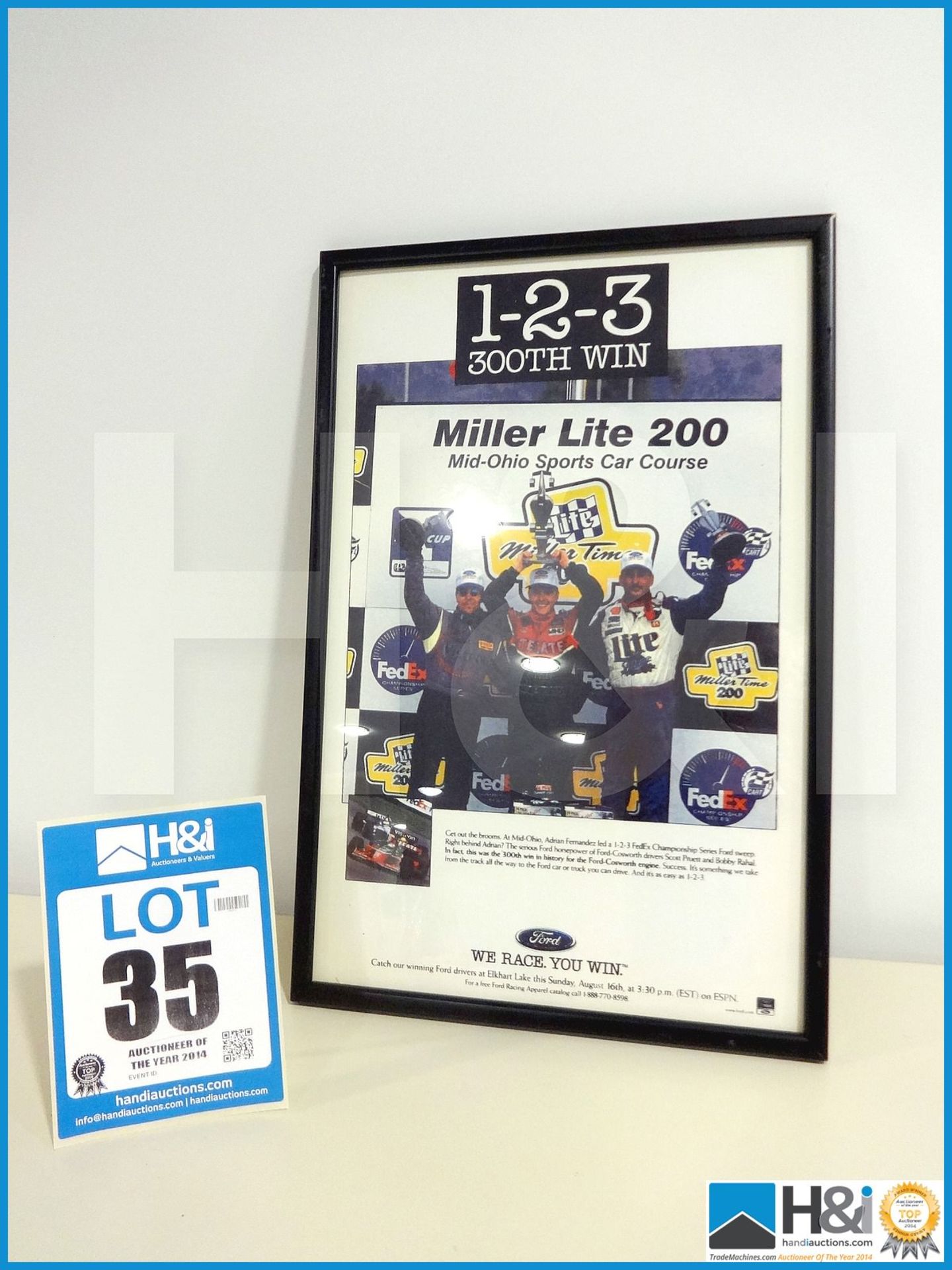 Framed Ford promo artwork for Miller Lite 200. Ex Cosworth works. MC: N/A CILN: N/A