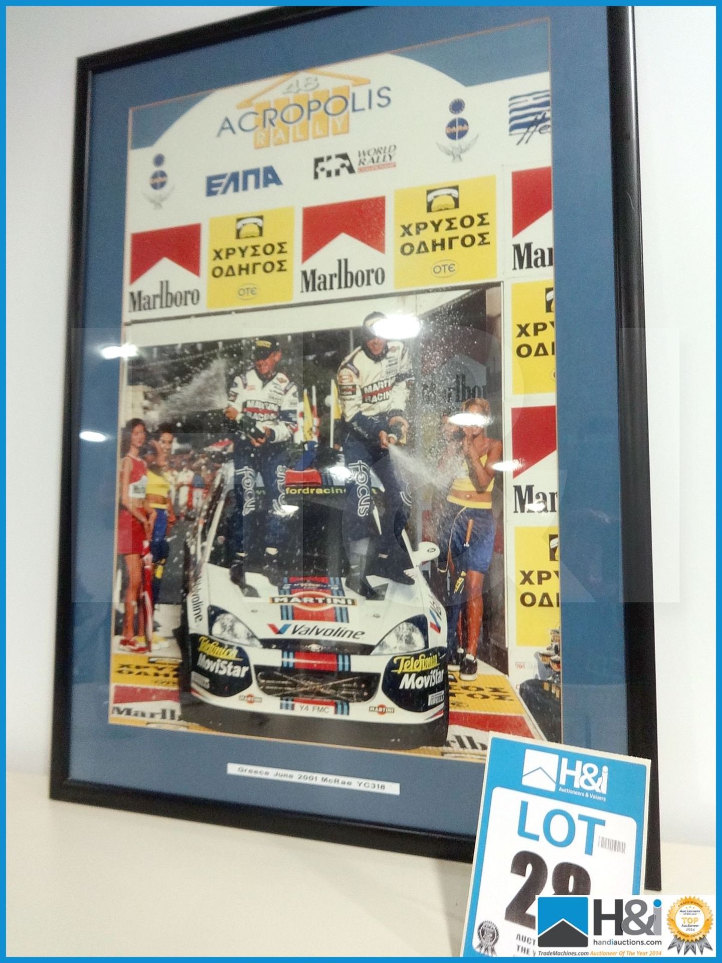 Framed Colin McRae Acropolis Rally podium win photograph. Greece June 2001 engine number YC318. Neve - Image 3 of 4