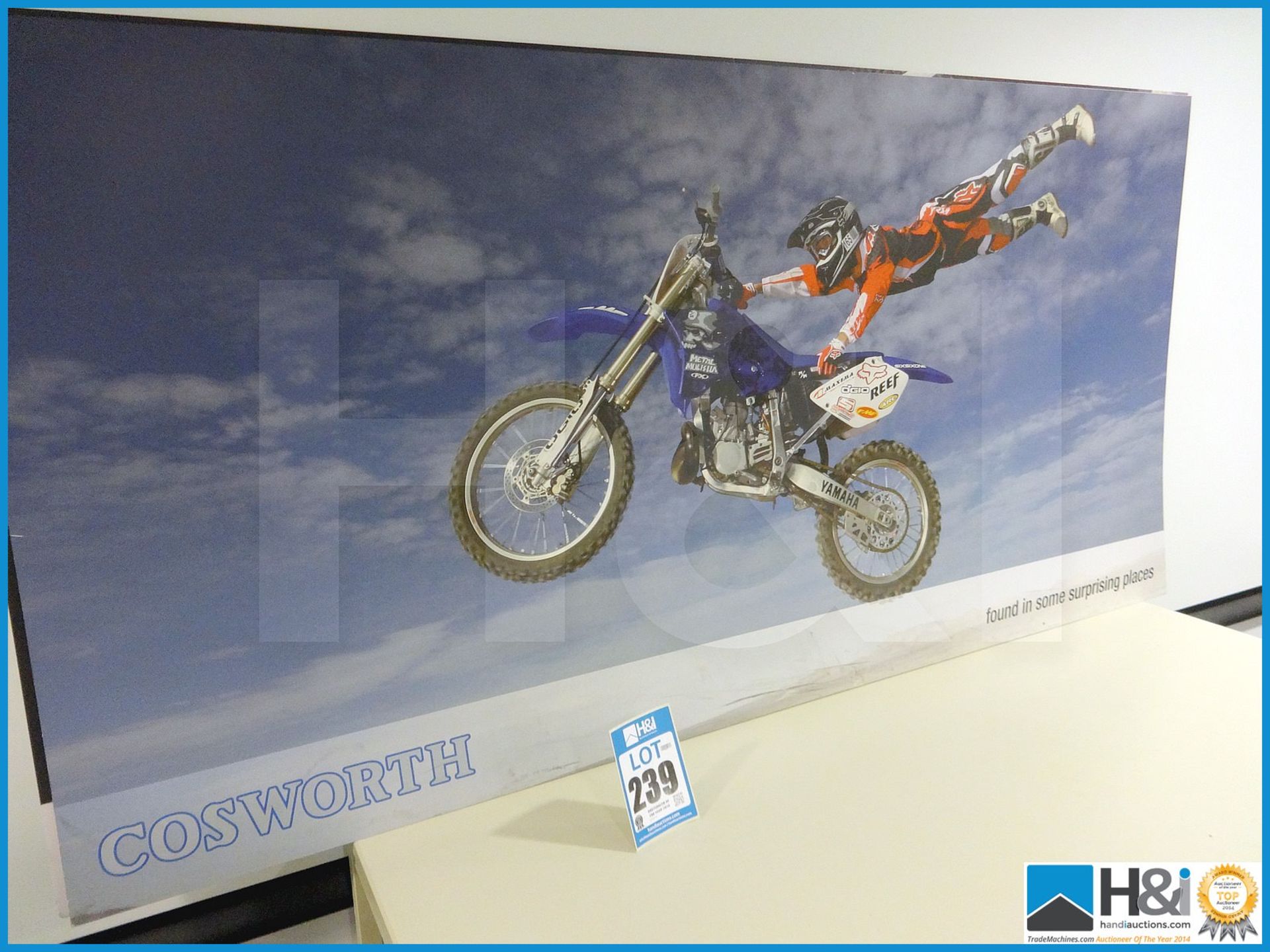 Stunning Cosworth promo artwork piece of motorcross rider approx 6ft x 3ft x 3mm. Never made availab