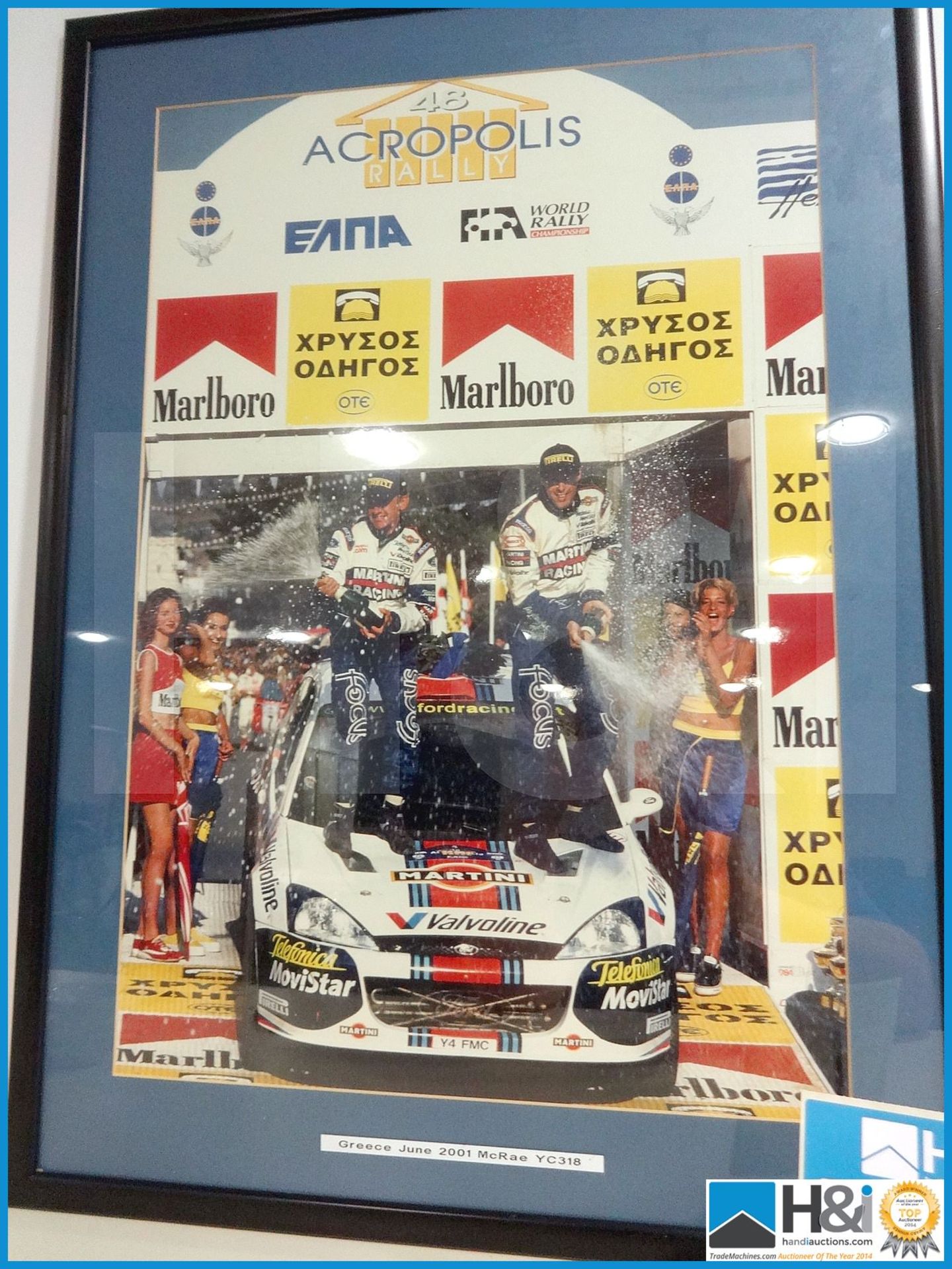 Framed Colin McRae Acropolis Rally podium win photograph. Greece June 2001 engine number YC318. Neve - Image 4 of 4