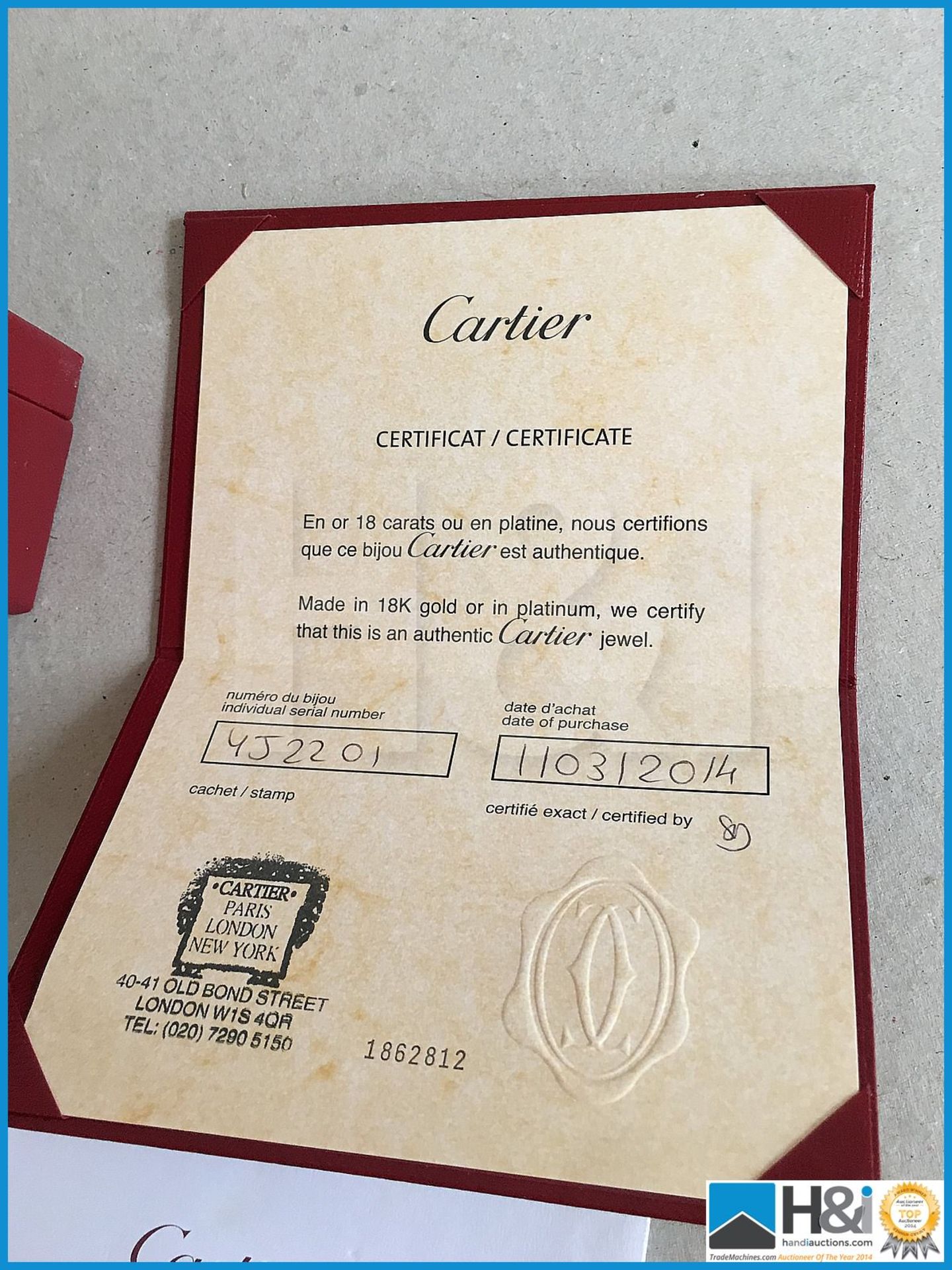 Pair of unworn genuine Cartier Diamond & Platinum earrings presented with a host of certificates, pa - Image 6 of 17