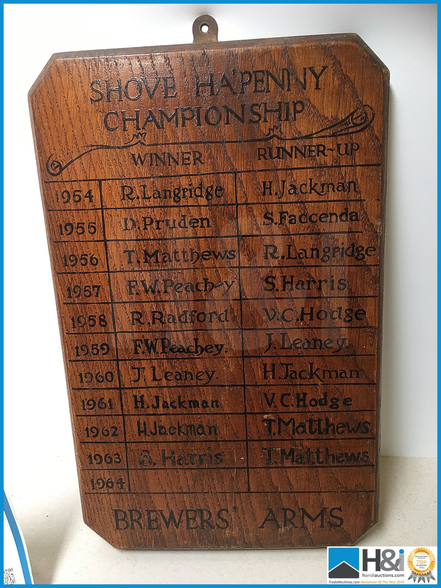 Delightful 'Shove Ha'Penny' championship pub board 1954-1964 years - Image 2 of 3