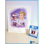 Limited edition reproduced from original painting by Simon Taylor of Johnny Herbert. No. 80 of 300 -