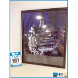 Framed photograph of Cosworth XF engine appx 17in x 21in - More detail to follow -- MC:N/A CILN:N/A