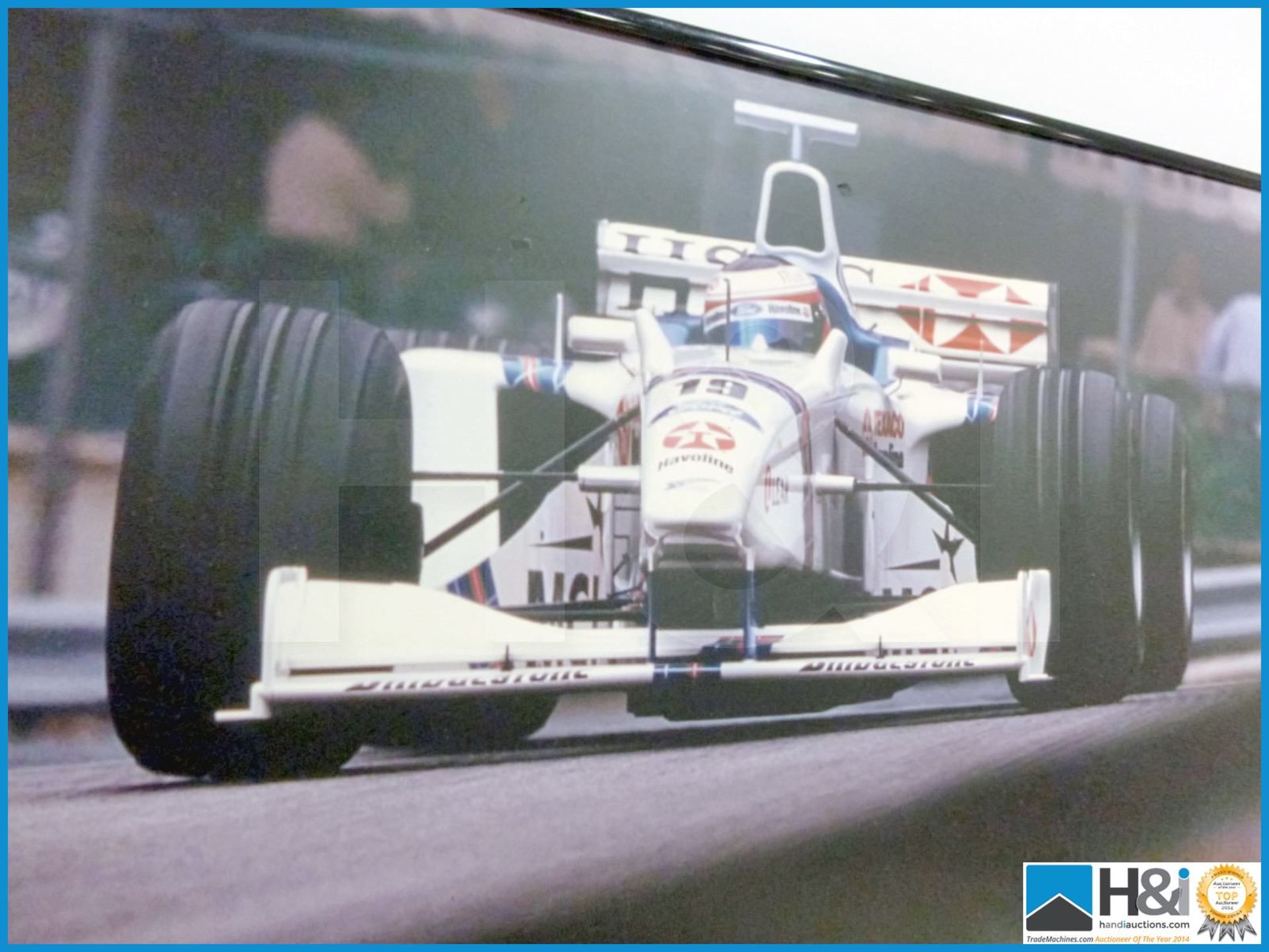 Framed photograph of Rubens Barrichello racing at what is believed to be Monaco, dated 21/10/98 sign - Image 4 of 4