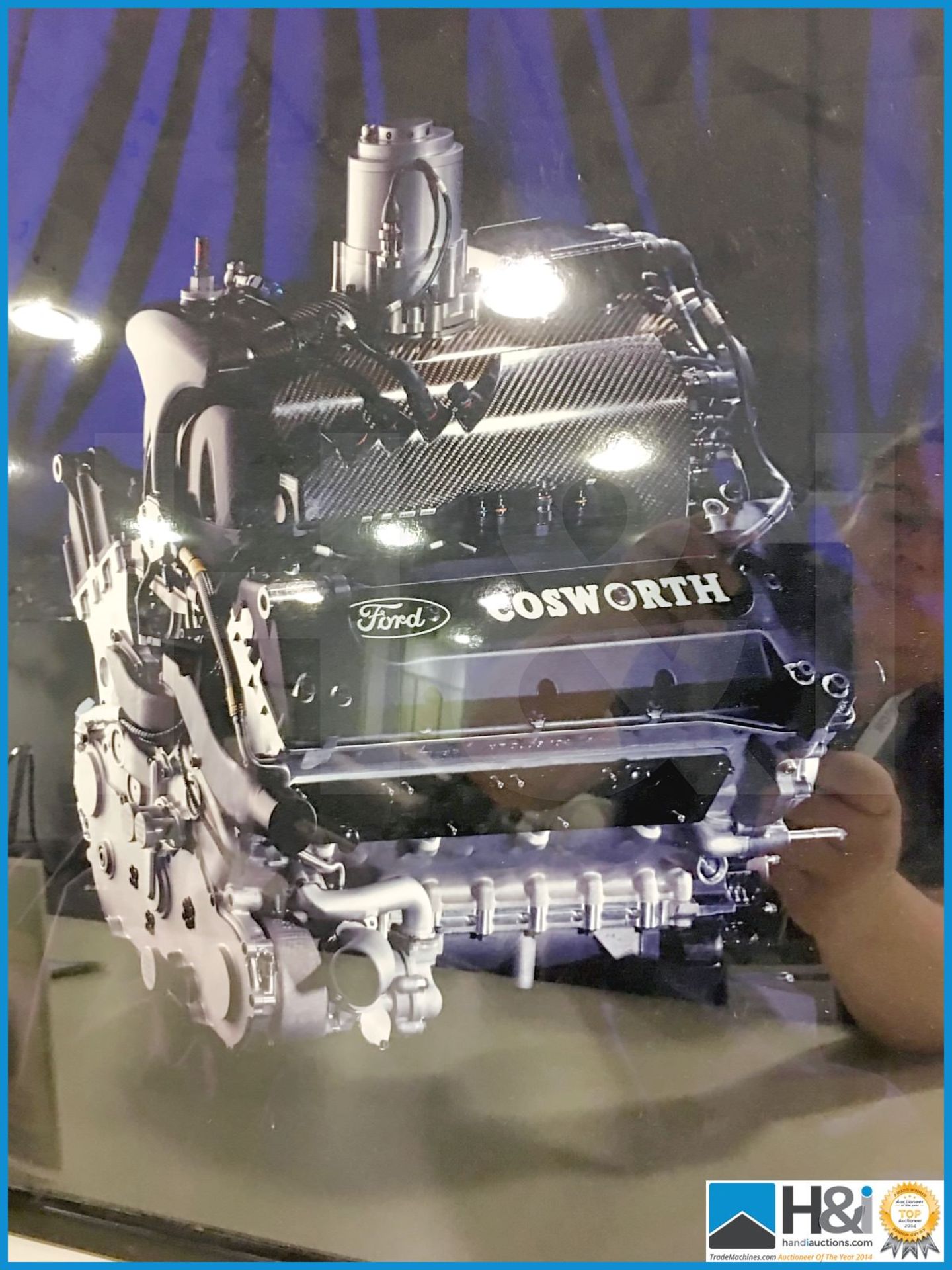 Framed photograph of Cosworth XF engine appx 17in x 21in - More detail to follow -- MC:N/A CILN:N/A - Image 2 of 3