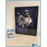 Framed photograph of Ford Mondeo touring car engine appx 18in x 26in. From the Cosworth Archives --
