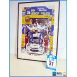 Framed print of Colin McRae and Nicky Grist Catalunya podium win. Appx 21in X 29in -- MC:N/A CILN:N/