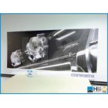 Large format print featuring Aston Martin ONE-177 carbon engine parts. Appx 6ft x 3ft x 5mm. Ex Cosw