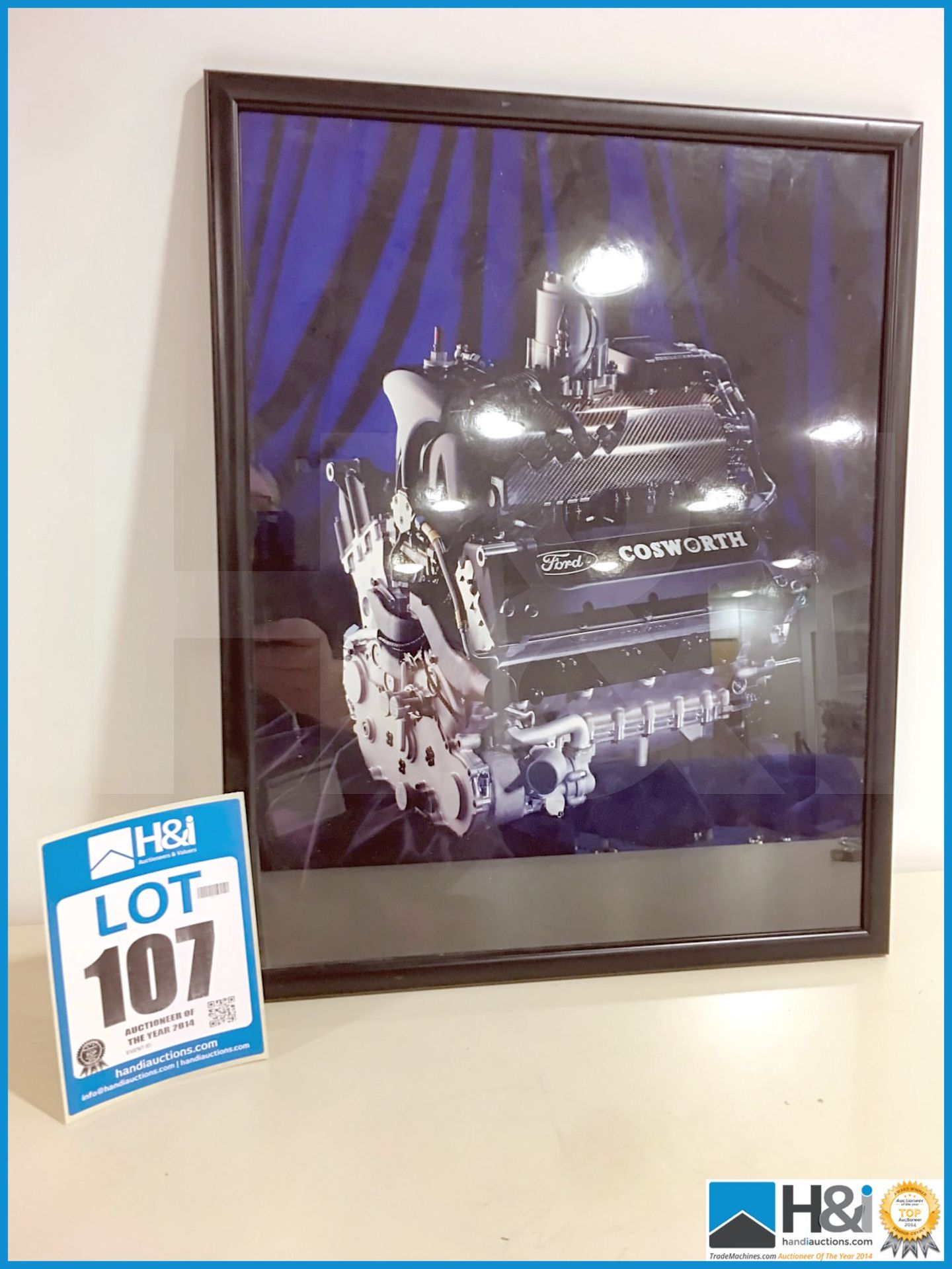 Framed photograph of Cosworth XF engine appx 17in x 21in - More detail to follow -- MC:N/A CILN:N/A - Image 3 of 3