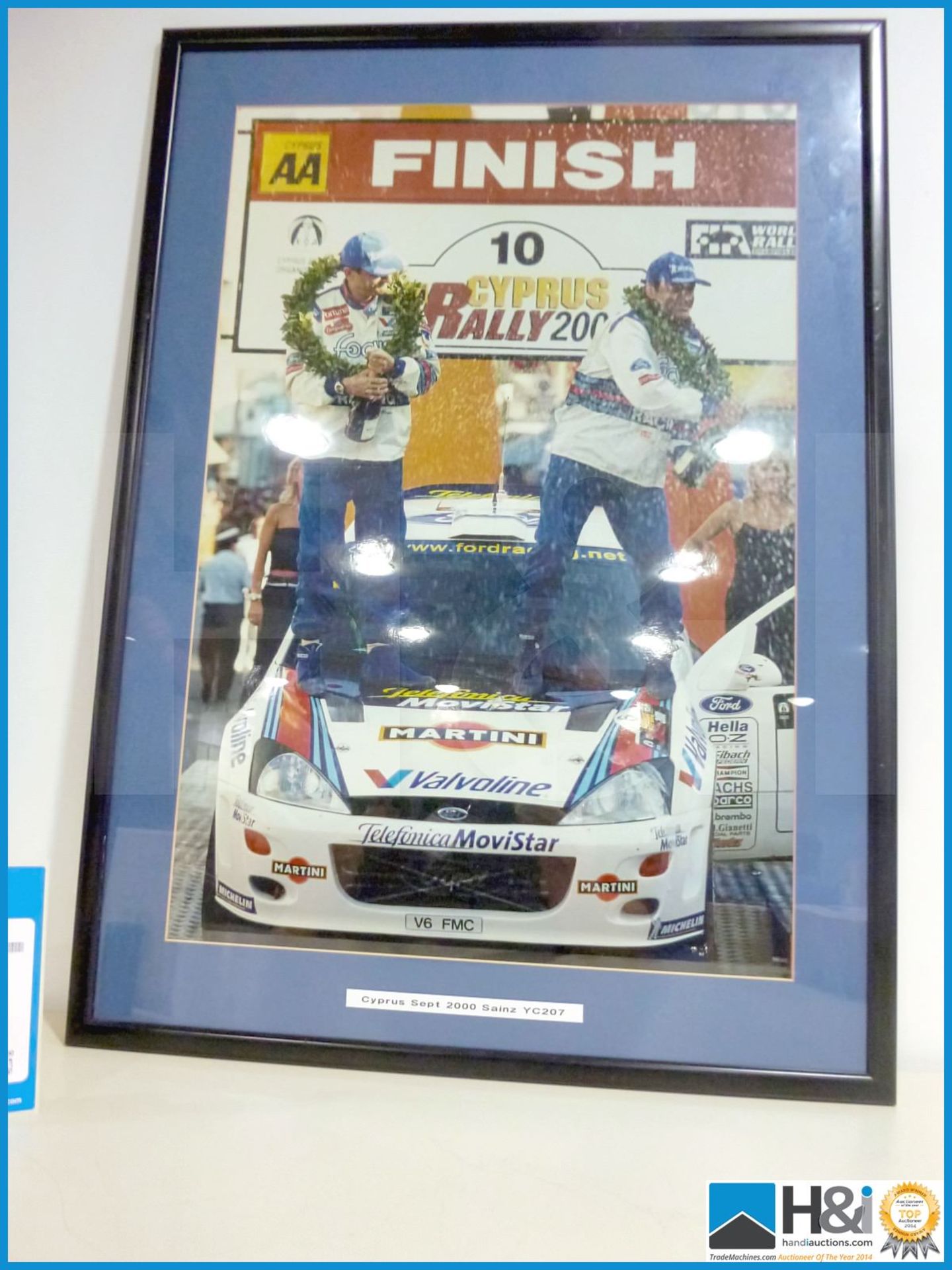 Large framed photo of Carlos Sainz podium win Cyprus Rally 2000 Ford Focus YC207. Appx 23in X 31in - - Image 2 of 4