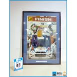 Large framed photo of Carlos Sainz podium win Cyprus Rally 2000 Ford Focus YC207. Appx 23in X 31in -