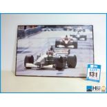Framed motorsport photograph of Rubens Barrichello at Monaco. Appx 30in x 20in. From the Cosworth Ar