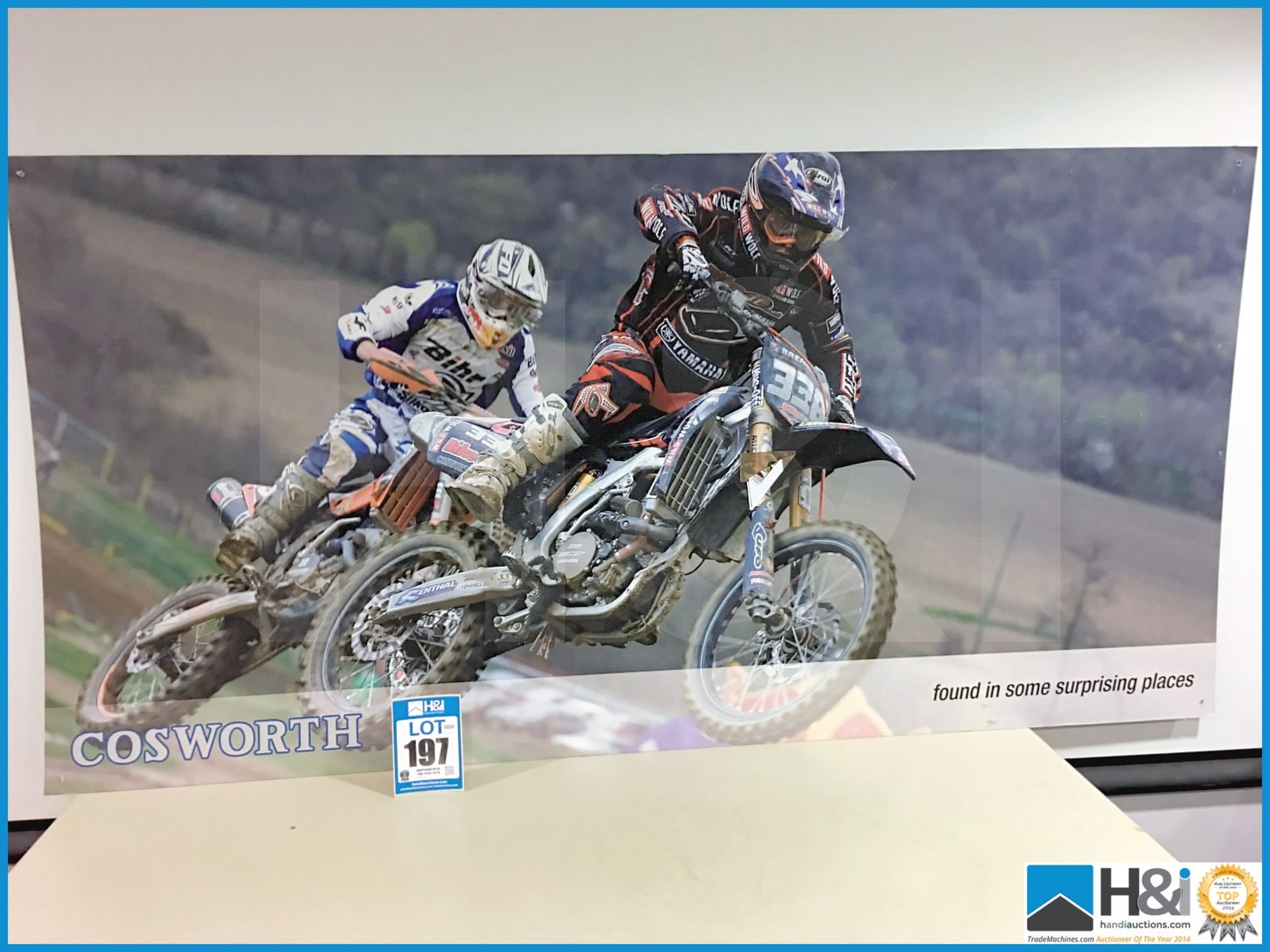 Large format ex works Cosworth promo artwork print of motocross riders. Appx 6ft x 3ft x 5mm -- MC:N