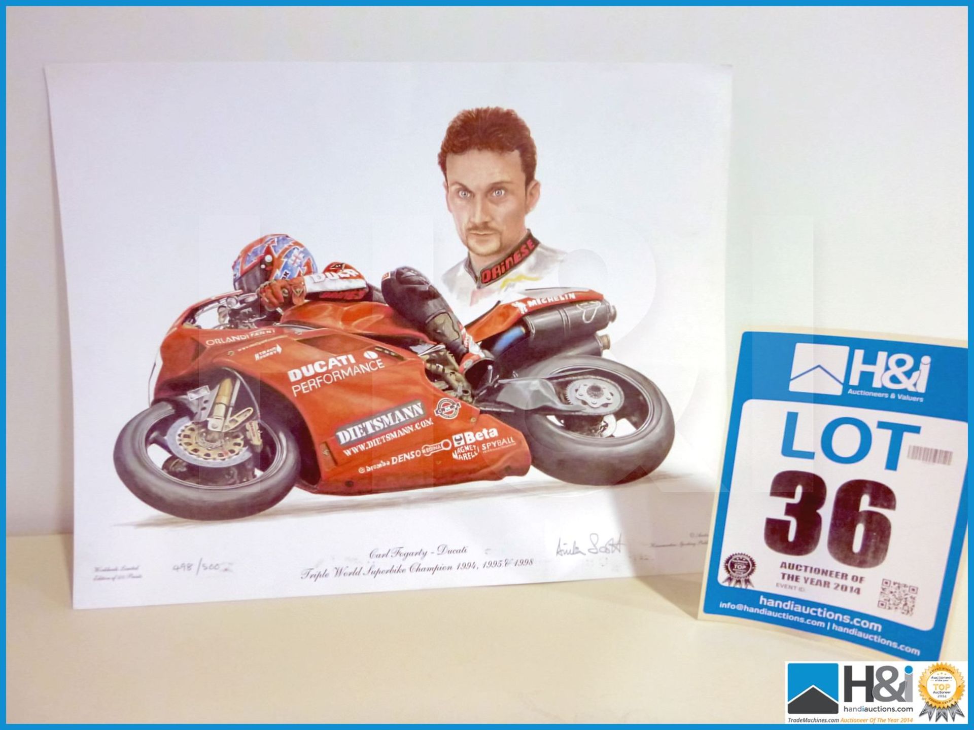 Limited edition by Anita Scott no. 498 of 500 Carl Fogarty with Ducati bike -- MC:N/A CILN:N/A