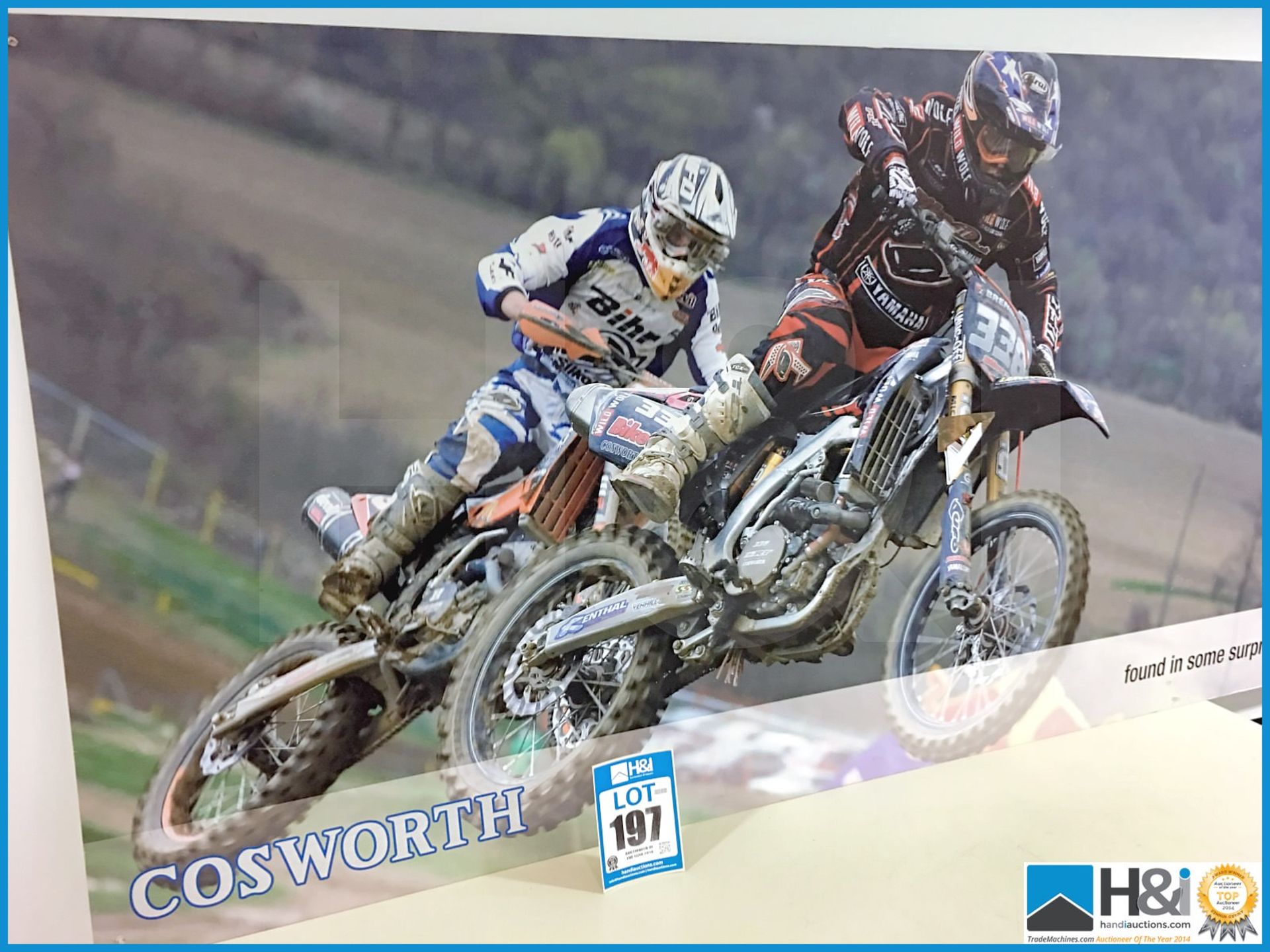 Large format ex works Cosworth promo artwork print of motocross riders. Appx 6ft x 3ft x 5mm -- MC:N - Image 2 of 3