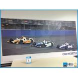 Large format print of Indy cars on race track. Ex Cosworth works. Approx 6ft X 3ft X 5mm. Never made