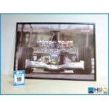 Framed picture of Jaguar Cosworth Powered F1 car. Eddie Irvine. Approx 41in X 29in -- MC:N/A CILN:N/