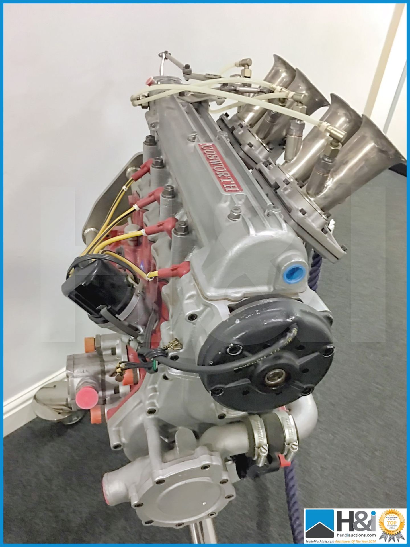 Framed schematic cut away drawing of Cosworth SCA engine. Metallic faced wood frame. Artwork by John - Image 6 of 6