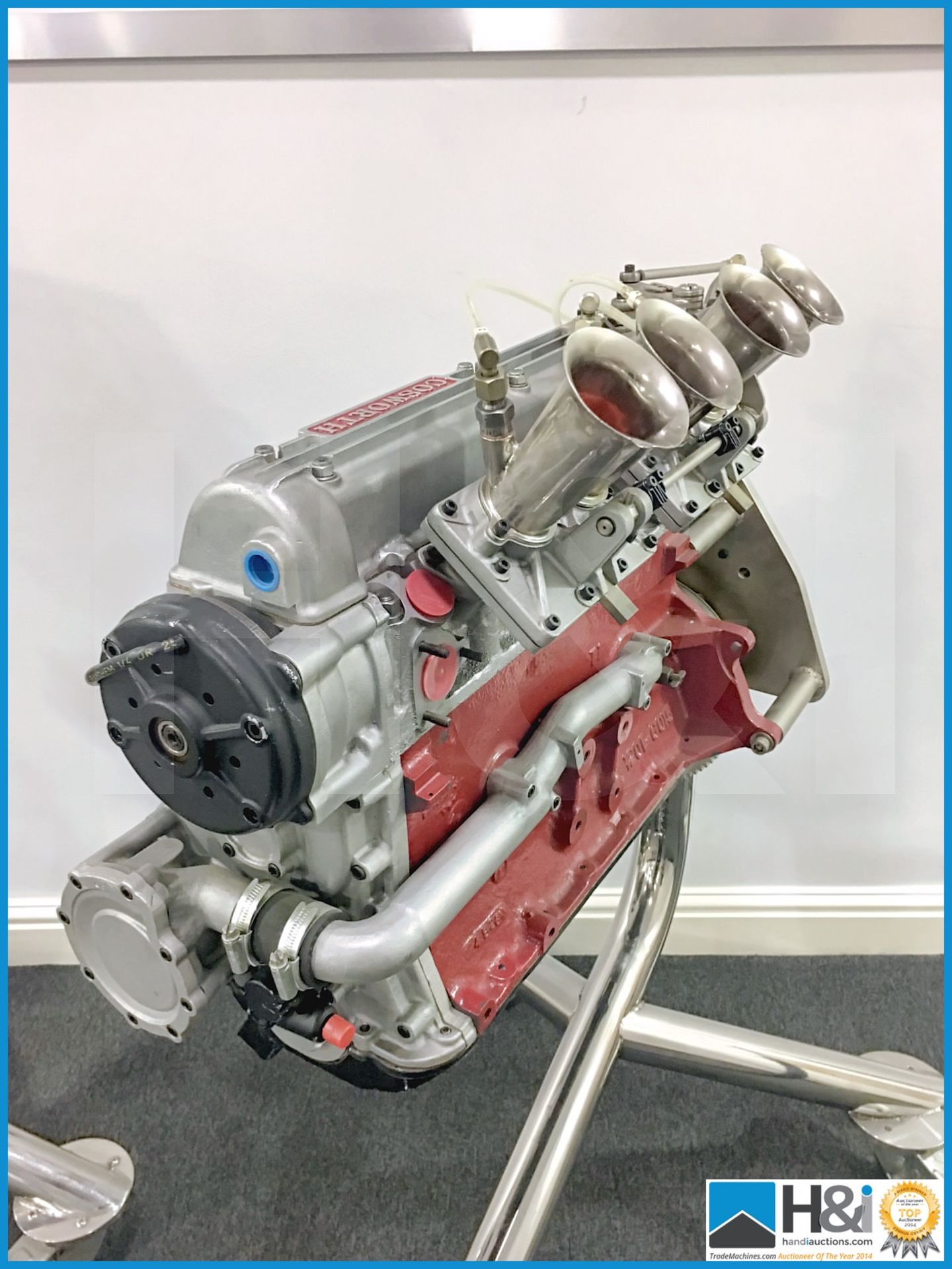 Framed schematic cut away drawing of Cosworth SCA engine. Metallic faced wood frame. Artwork by John - Image 5 of 6