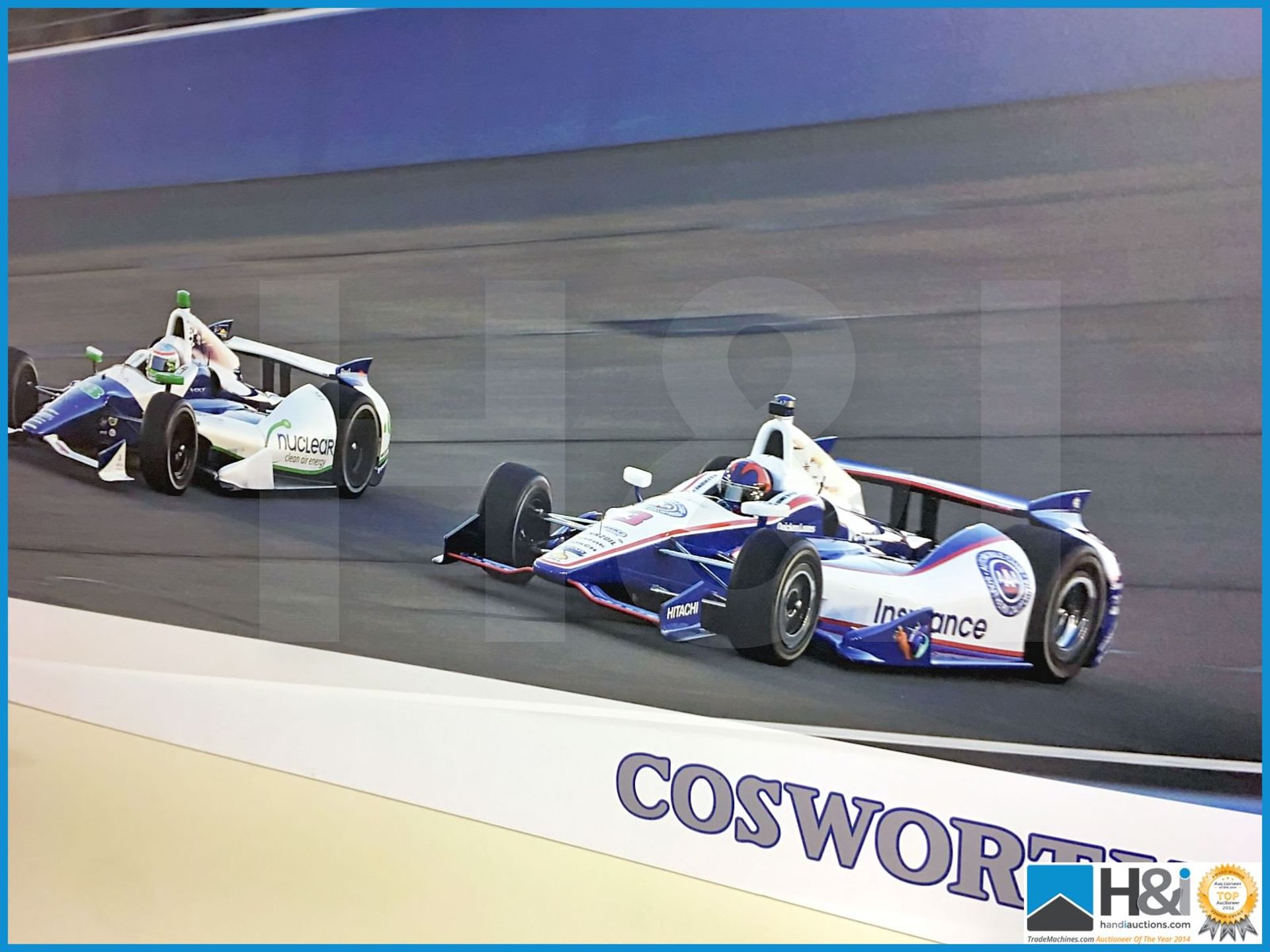 Large format print of Indy cars on race track. Ex Cosworth works. Approx 6ft X 3ft X 5mm. Never made - Image 3 of 4