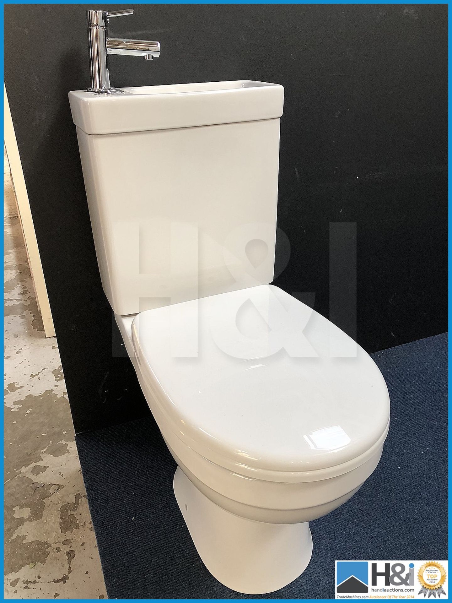 Cooke and Lewis cloakroom toilet complete with insert basin and modern monobloc mixer and click clac