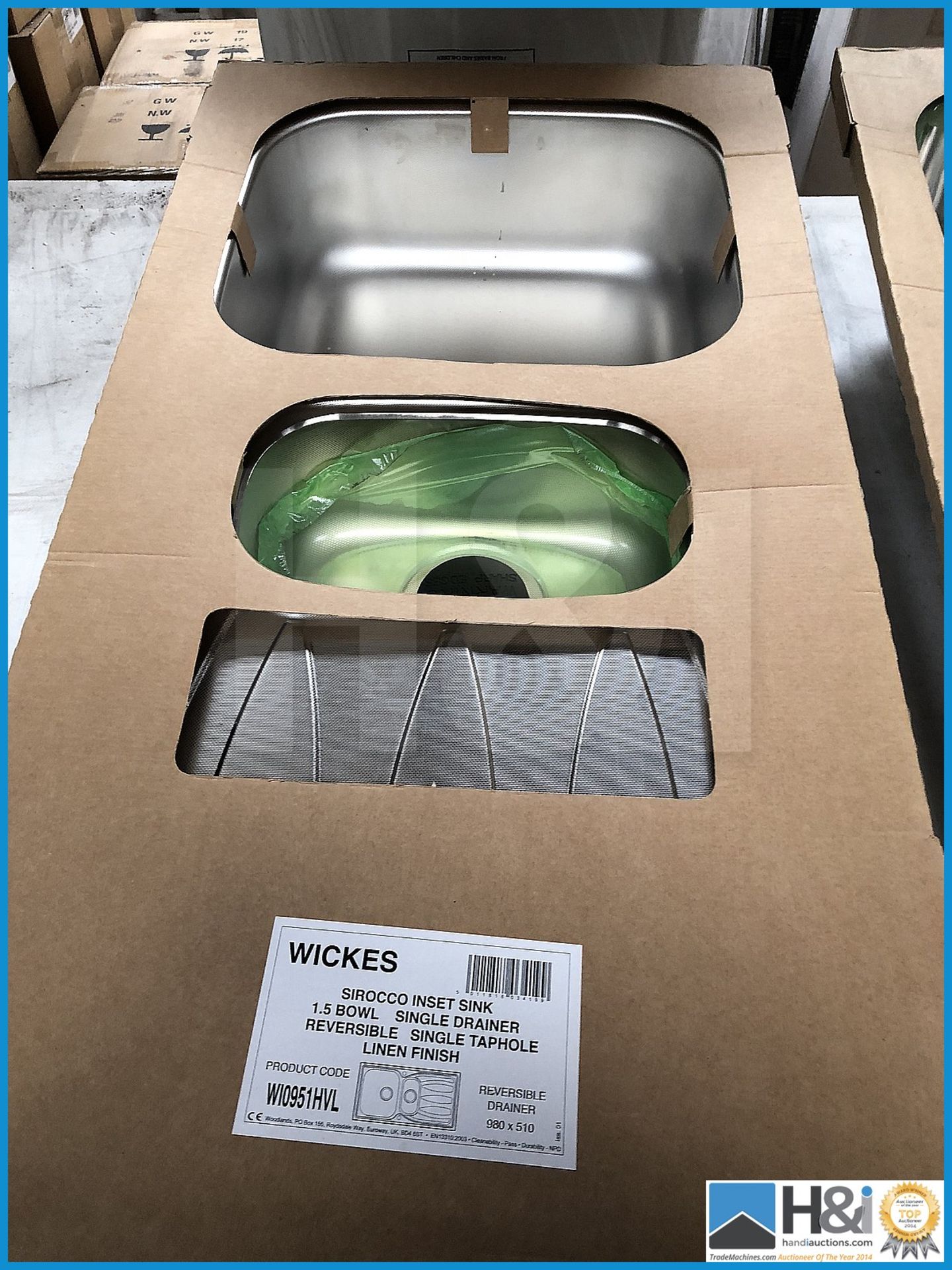 Wickes Sirocco insert sink 1.5 bowl single drainer reversible single tap hole stainless linen textur