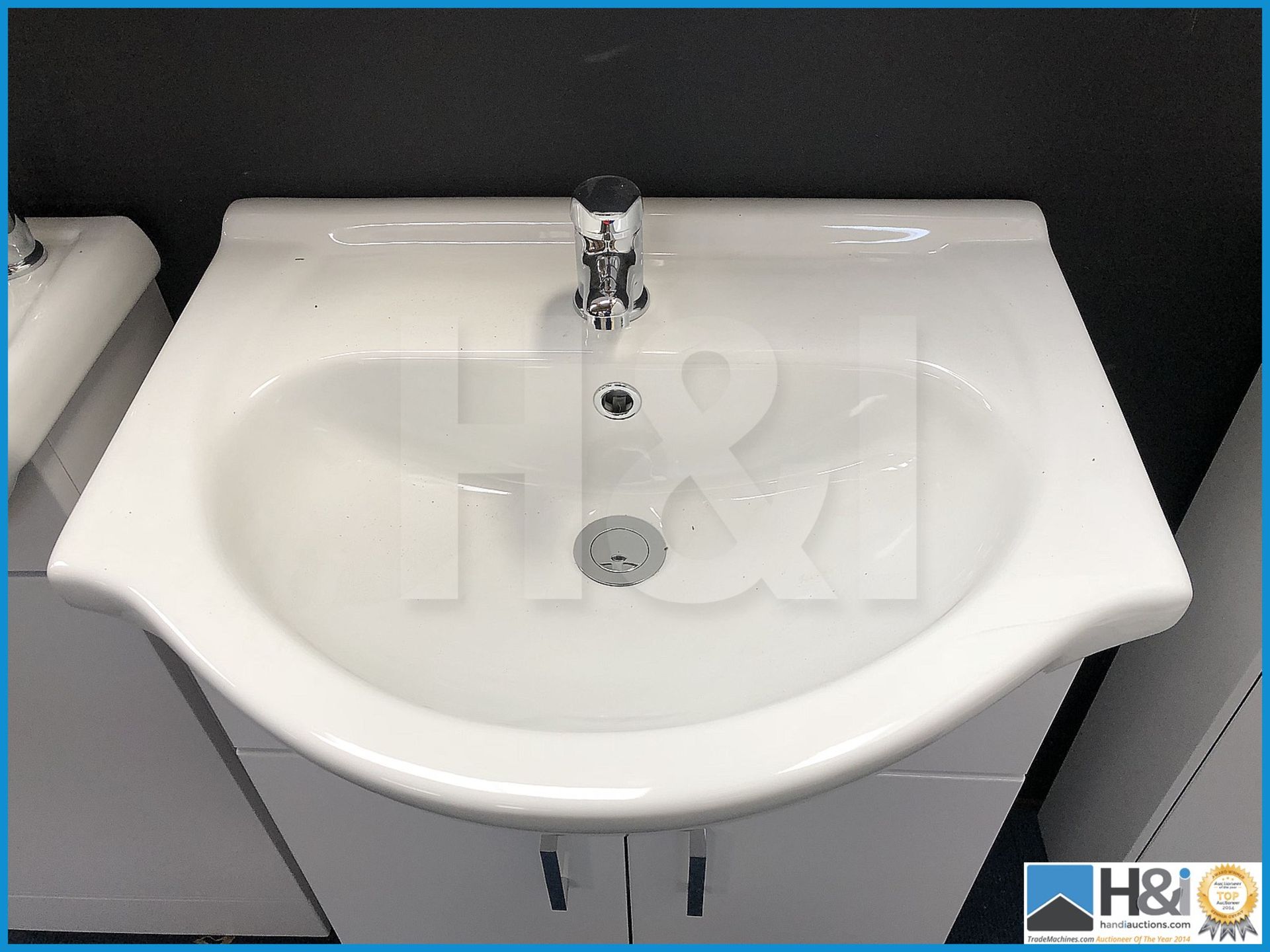 Ultra floor standing gloss white 500 wide vanity unit with ceramic basin and polished chrome V05 mon - Image 2 of 4