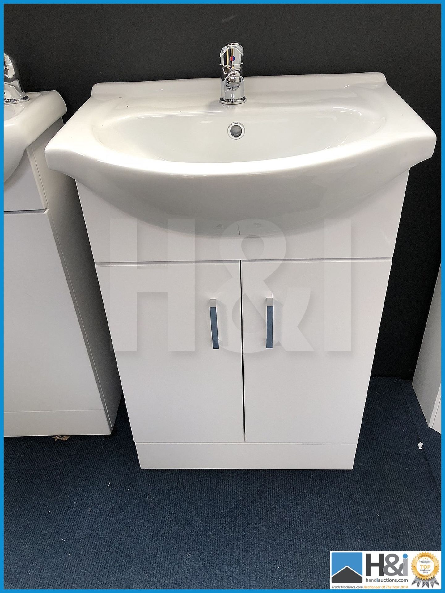 Ultra floor standing gloss white 500 wide vanity unit with ceramic basin and polished chrome V05 mon