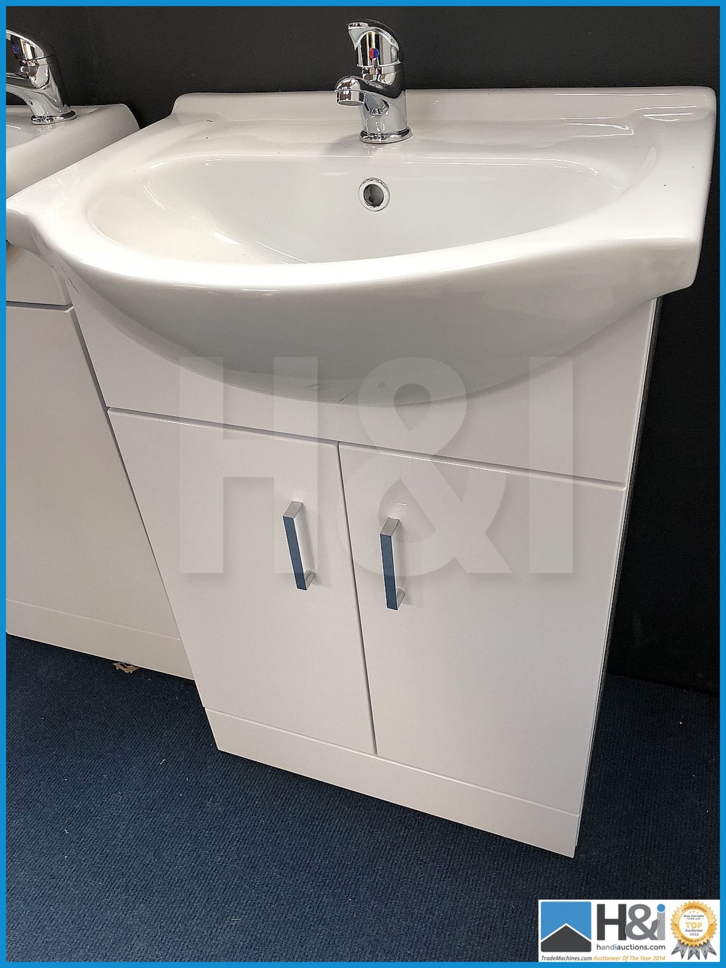 Ultra floor standing gloss white 500 wide vanity unit with ceramic basin and polished chrome V05 mon - Image 4 of 4