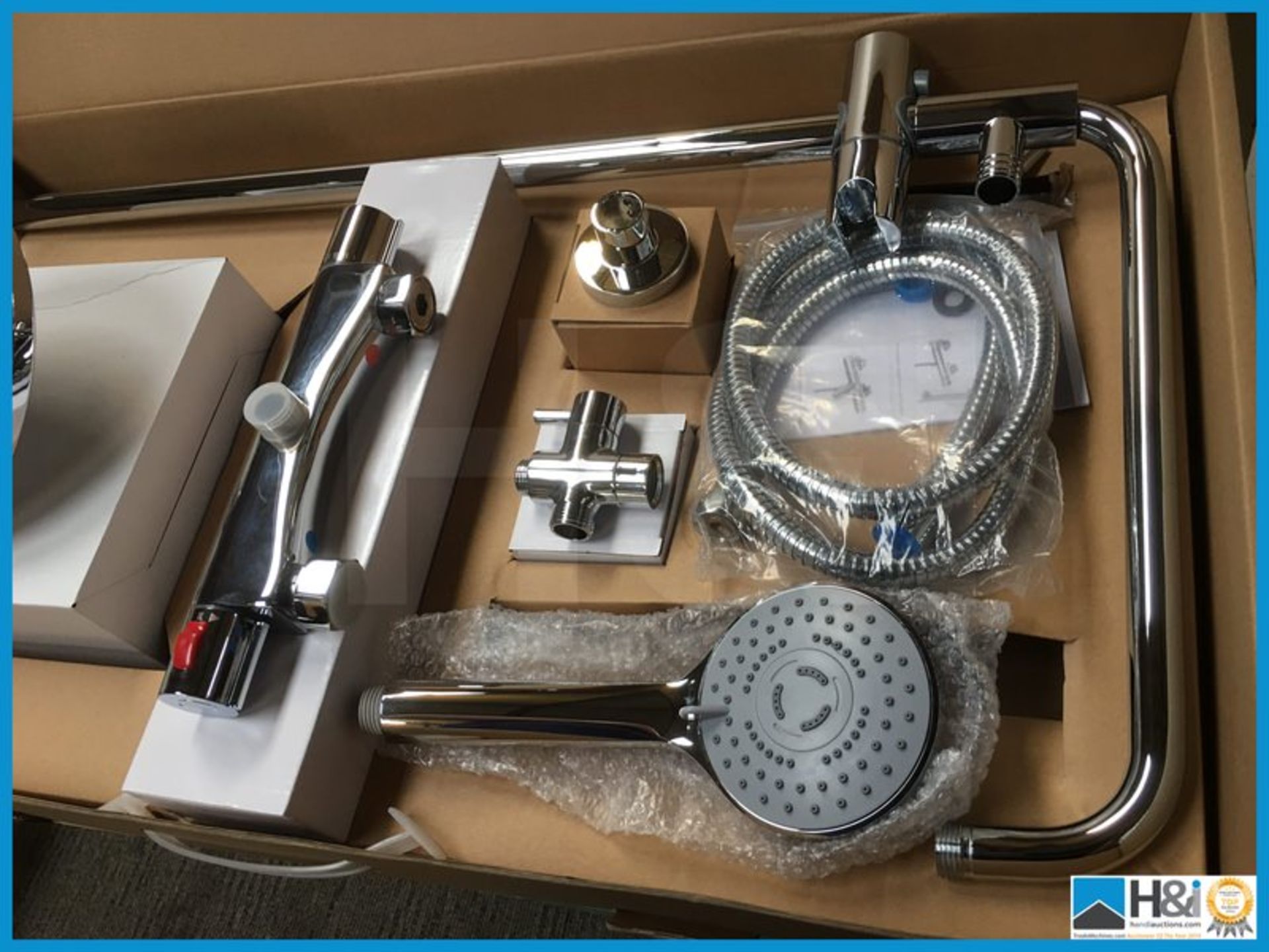 Designer KI001A thermostatic shower kit with riser rail, handset and round overhead shower head .New - Image 2 of 5