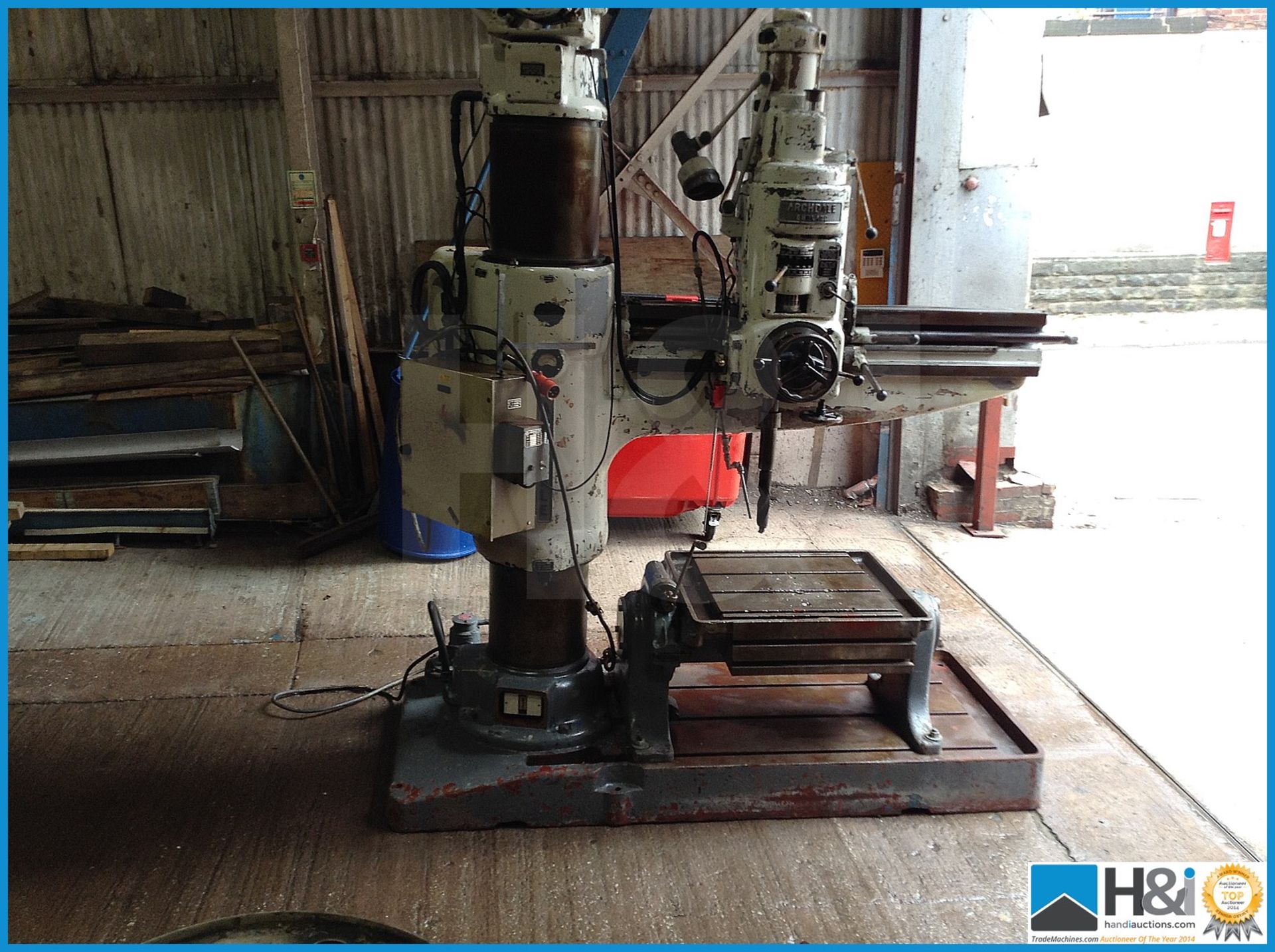 Archdale radial arm drill with rare tilting table