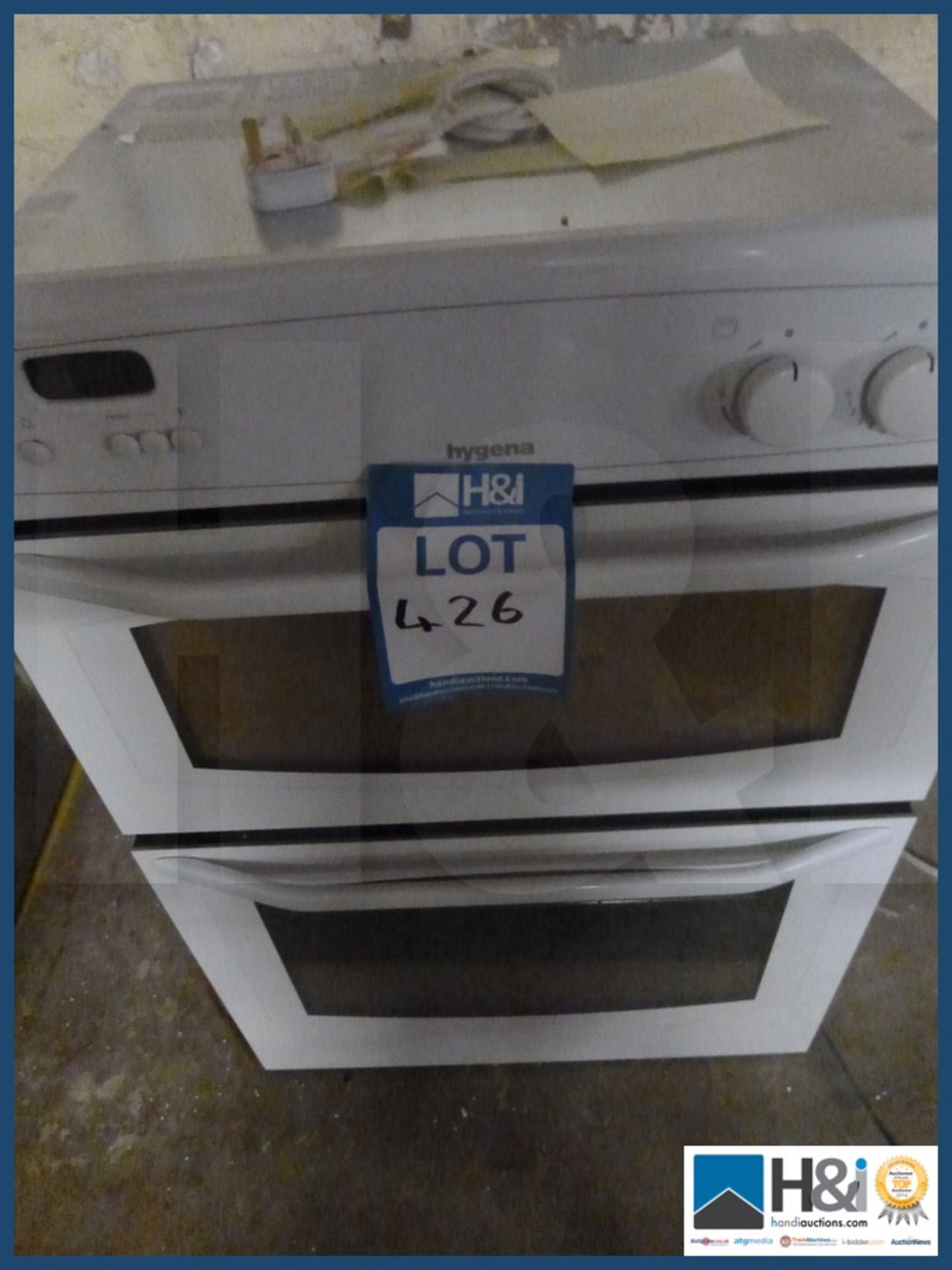 Hygena integrated double gas oven appears unused untested.