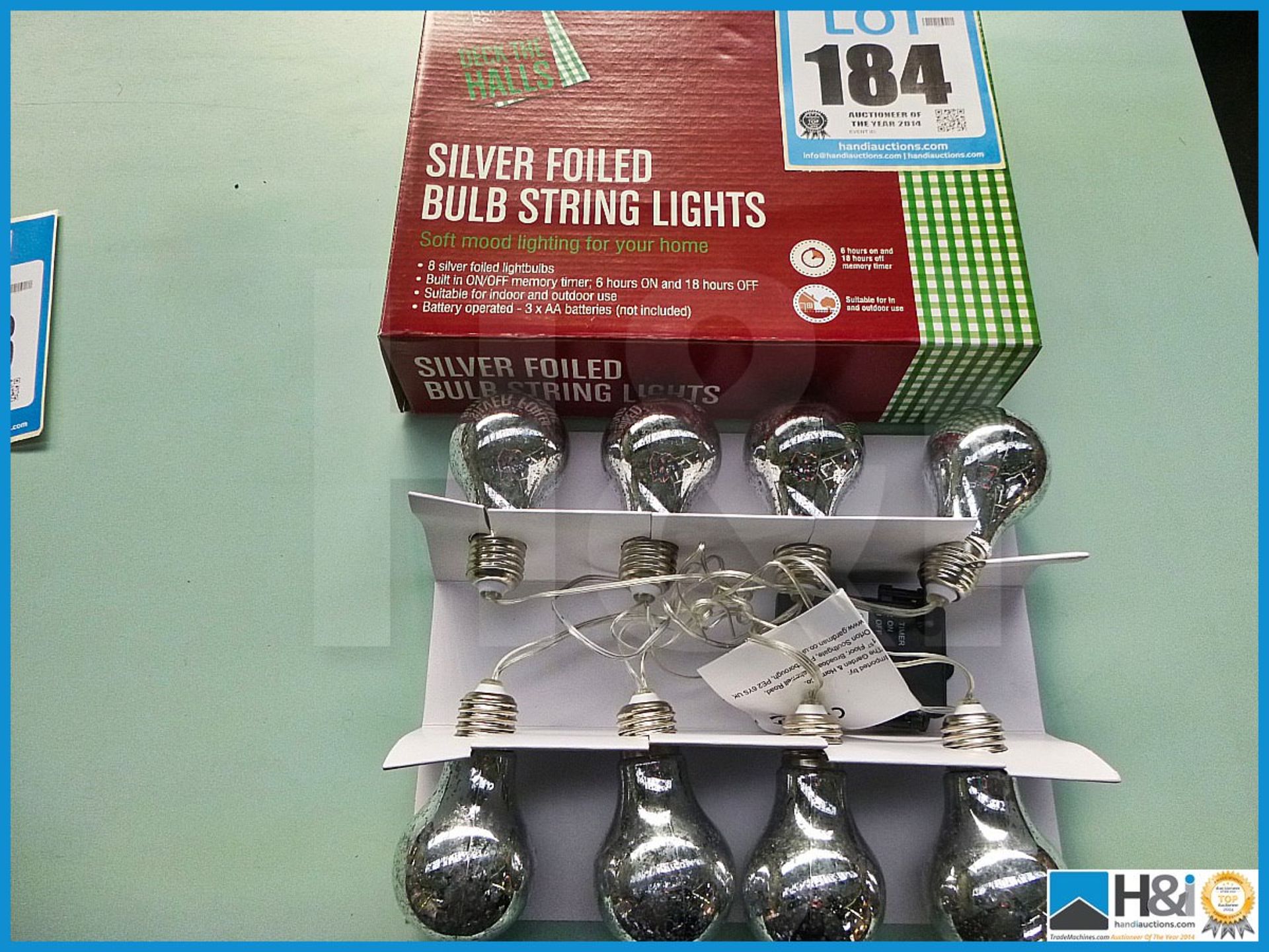 SILVER FOILED BULB STRING LIGHTS, MEMORY TIMER FOR INDOOR AND OUTDOOR USE