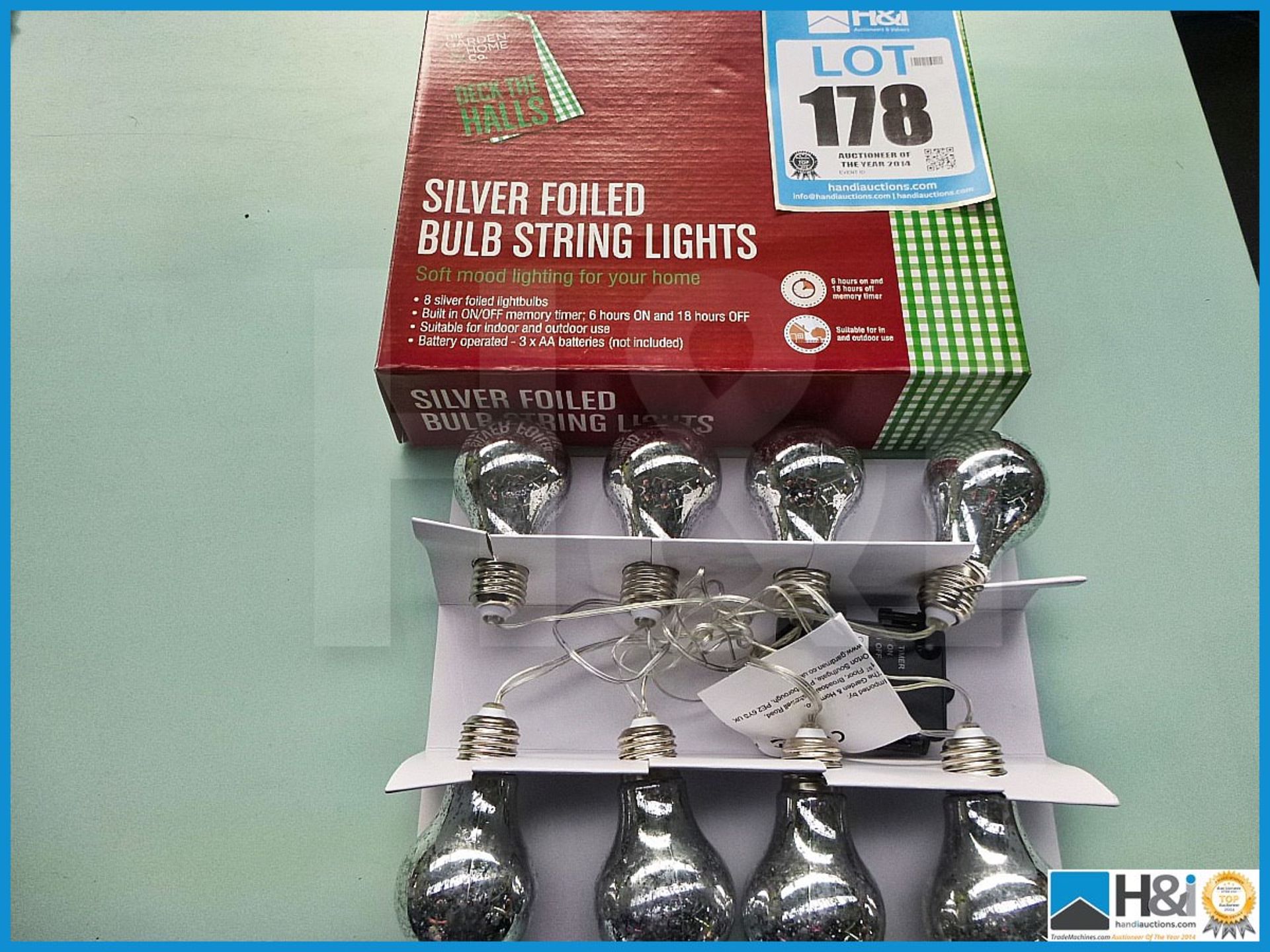 SILVER FOILED BULB STRING LIGHTS, MEMORY TIMER FOR INDOOR AND OUTDOOR USE