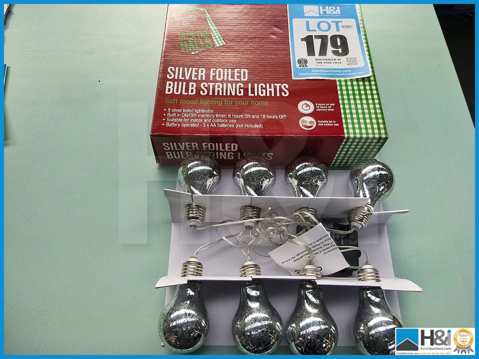 SILVER FOILED BULB STRING LIGHTS, MEMORY TIMER FOR INDOOR AND OUTDOOR USE