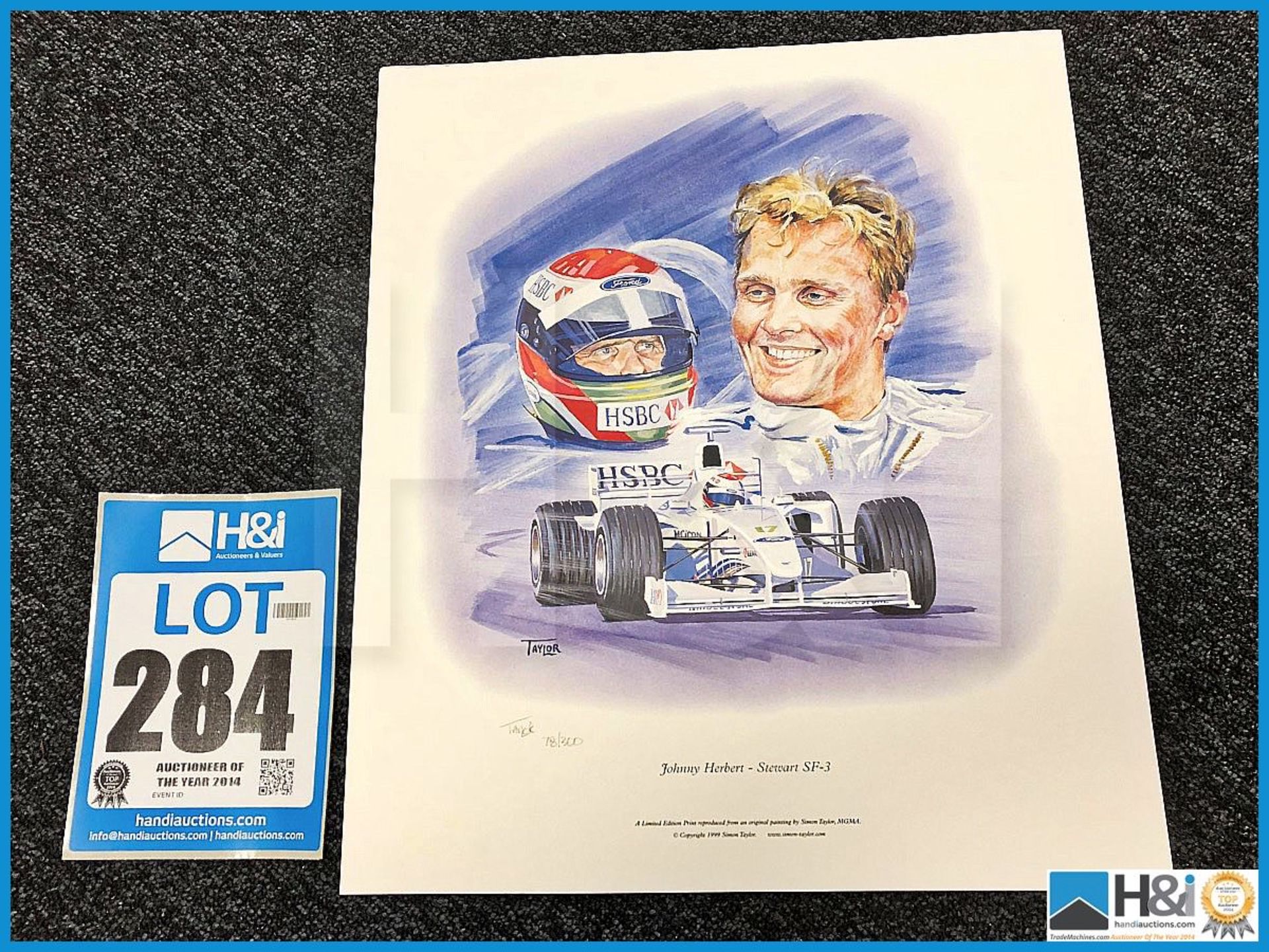 Limited edition print of Johnny Herbert - Stewart SF-3 by Simon Taylor. Edition 78 of 300. Ex-Coswor