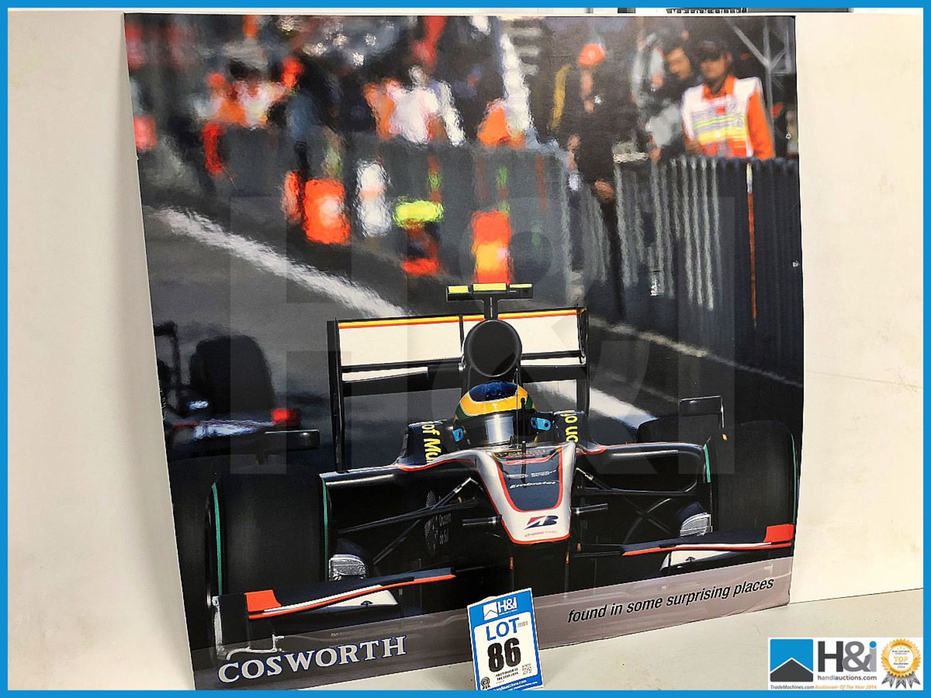 Ex Cosworth works internal promo artwork featuring F1 car backed on 39in x 39in. Mounted on card