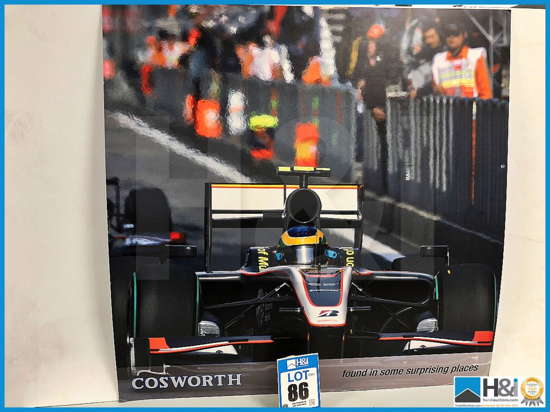 Ex Cosworth works internal promo artwork featuring F1 car backed on 39in x 39in. Mounted on card - Image 2 of 2