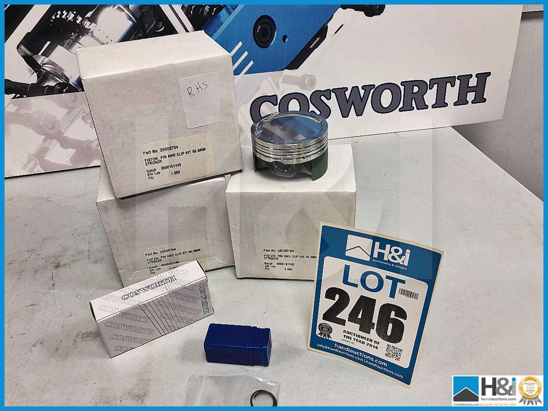 3 x Cosworth piston, pin and clip kit 86.5mm stroker. Code: 20005784